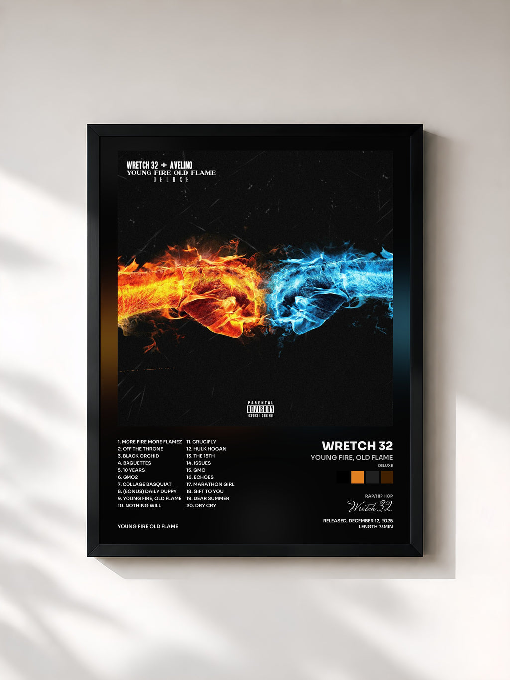 #noir Tableau de l'album Young Fire, Old Flame (Deluxe) de Wretch 32, cadre noir, imprimé et encadré en France