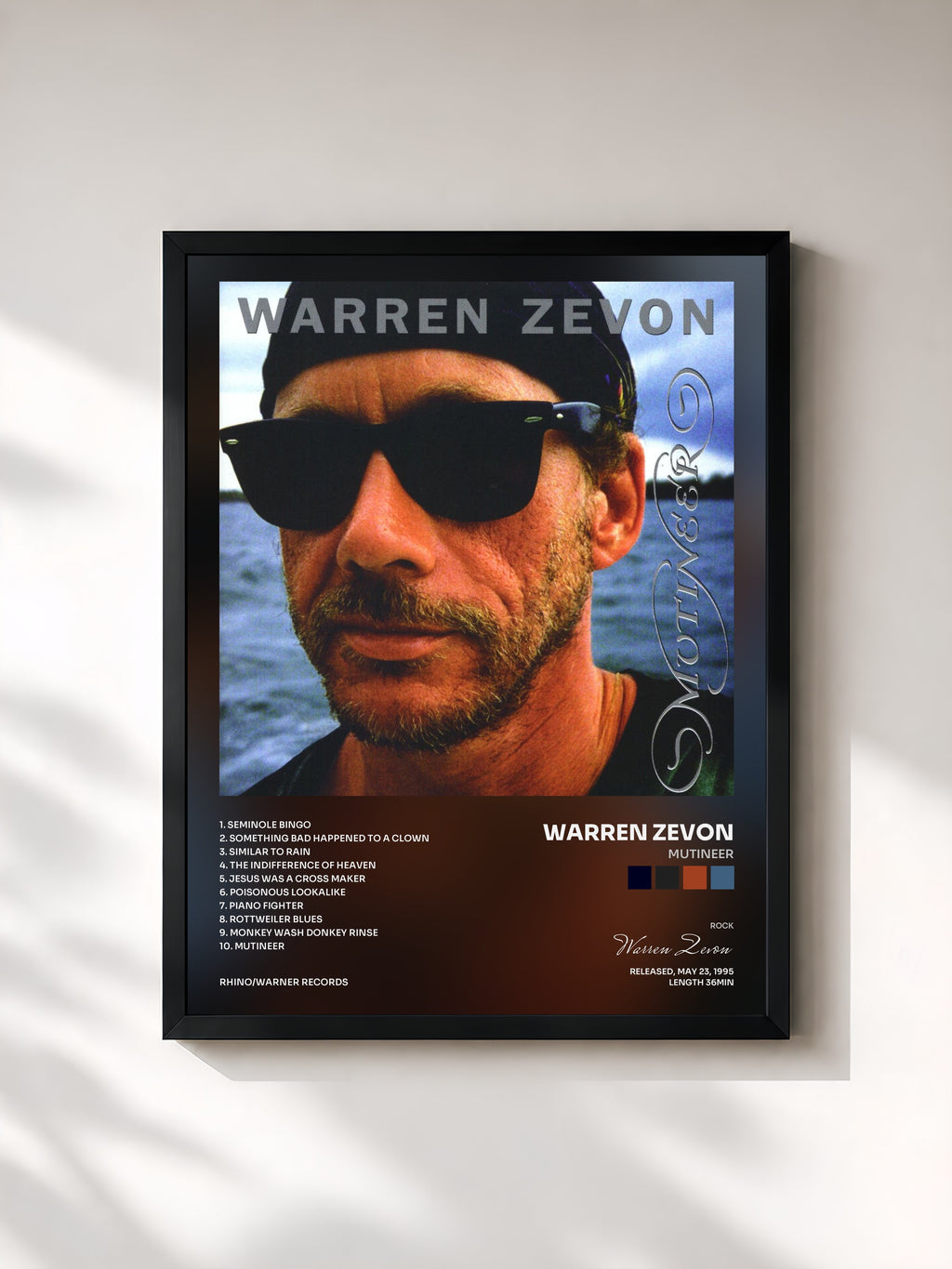 #noir Tableau de l'album Mutineer de Warren Zevon, cadre noir, imprimé et encadré en France