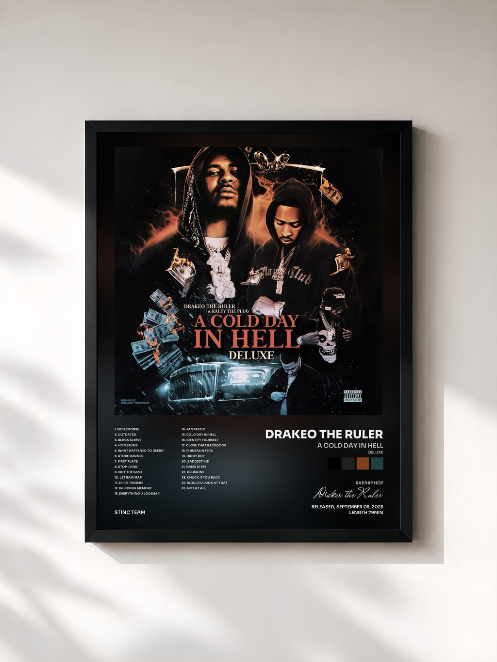 #noir Tableau de l'album A Cold Day In Hell (Deluxe) de Drakeo the Ruler, cadre noir, imprimé et encadré en France