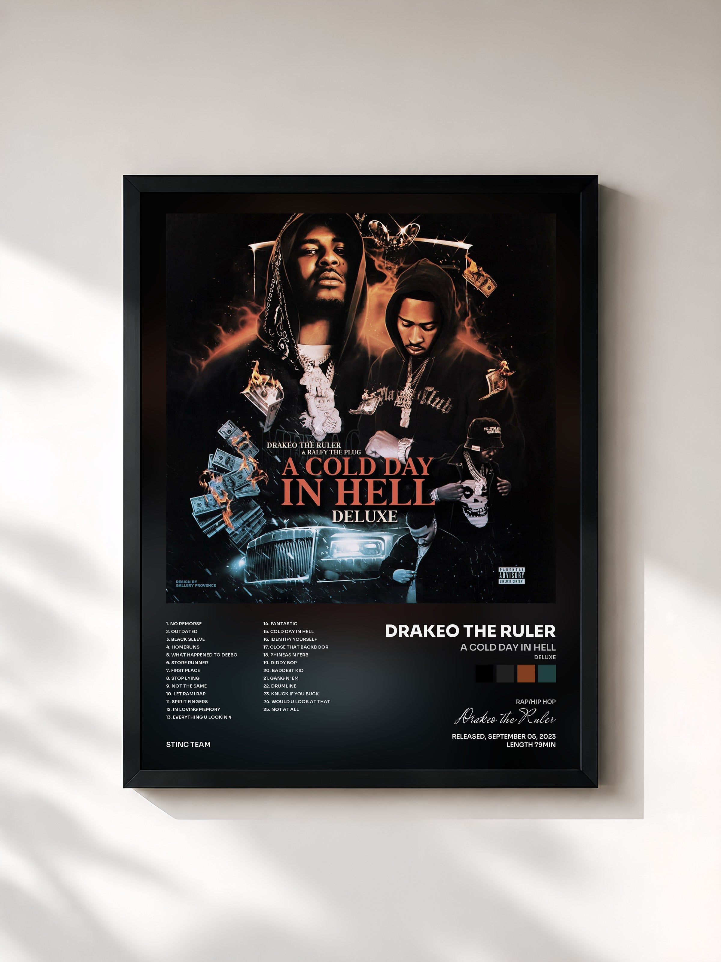 #noir Tableau de l'album A Cold Day In Hell (Deluxe) de Drakeo the Ruler, cadre noir, imprimé et encadré en France