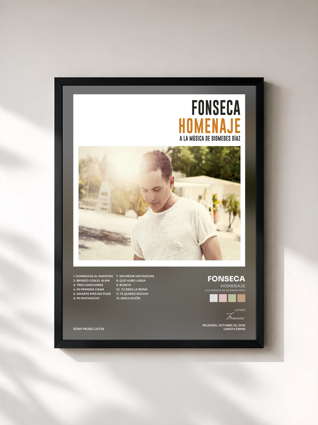 #noir Tableau de l'album Homenaje (A la Música de Diomedes Díaz) de Fonseca, cadre noir, imprimé et encadré en France