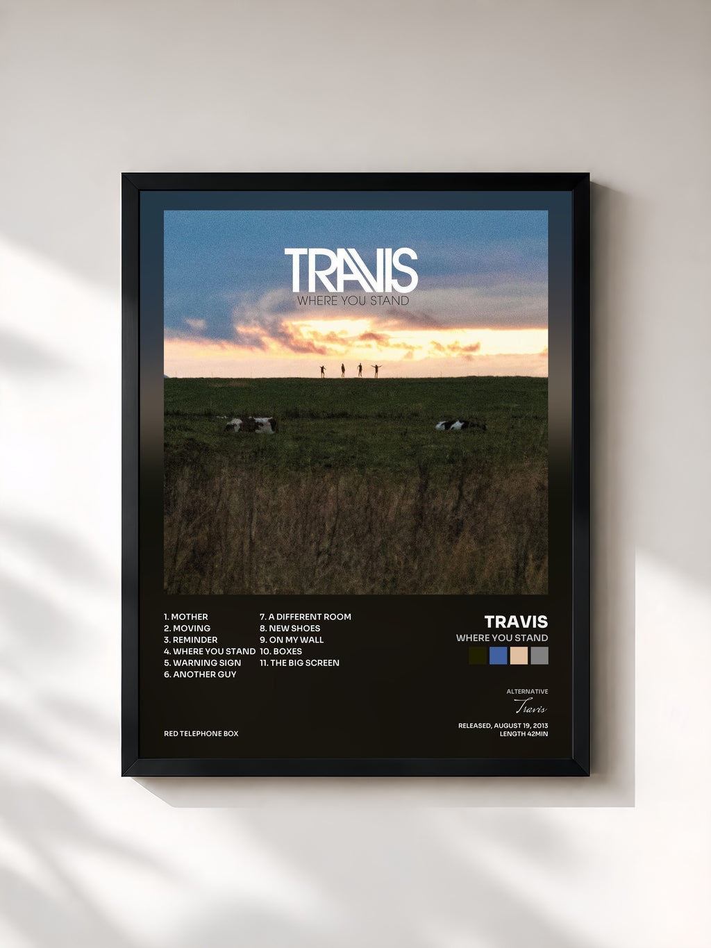 #noir Tableau de l'album Where You Stand de Travis, cadre noir, imprimé et encadré en France