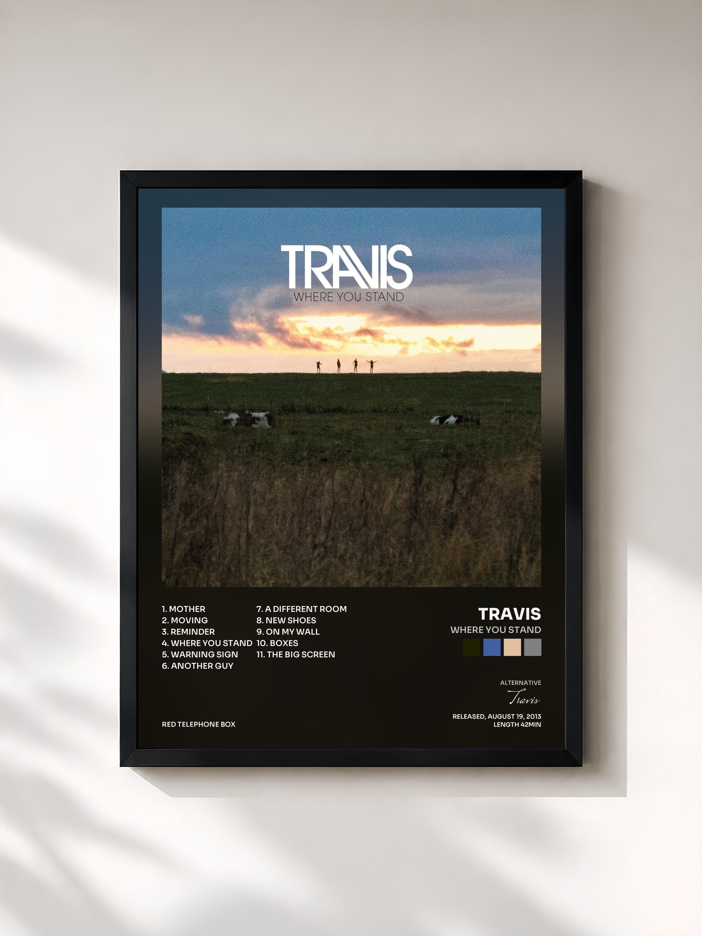 #noir Tableau de l'album Where You Stand de Travis, cadre noir, imprimé et encadré en France