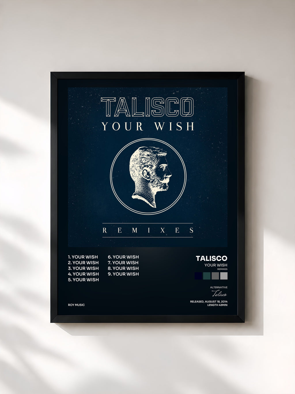 #noir Tableau de l'album Your Wish (Remixes) de Talisco, cadre noir, imprimé et encadré en France