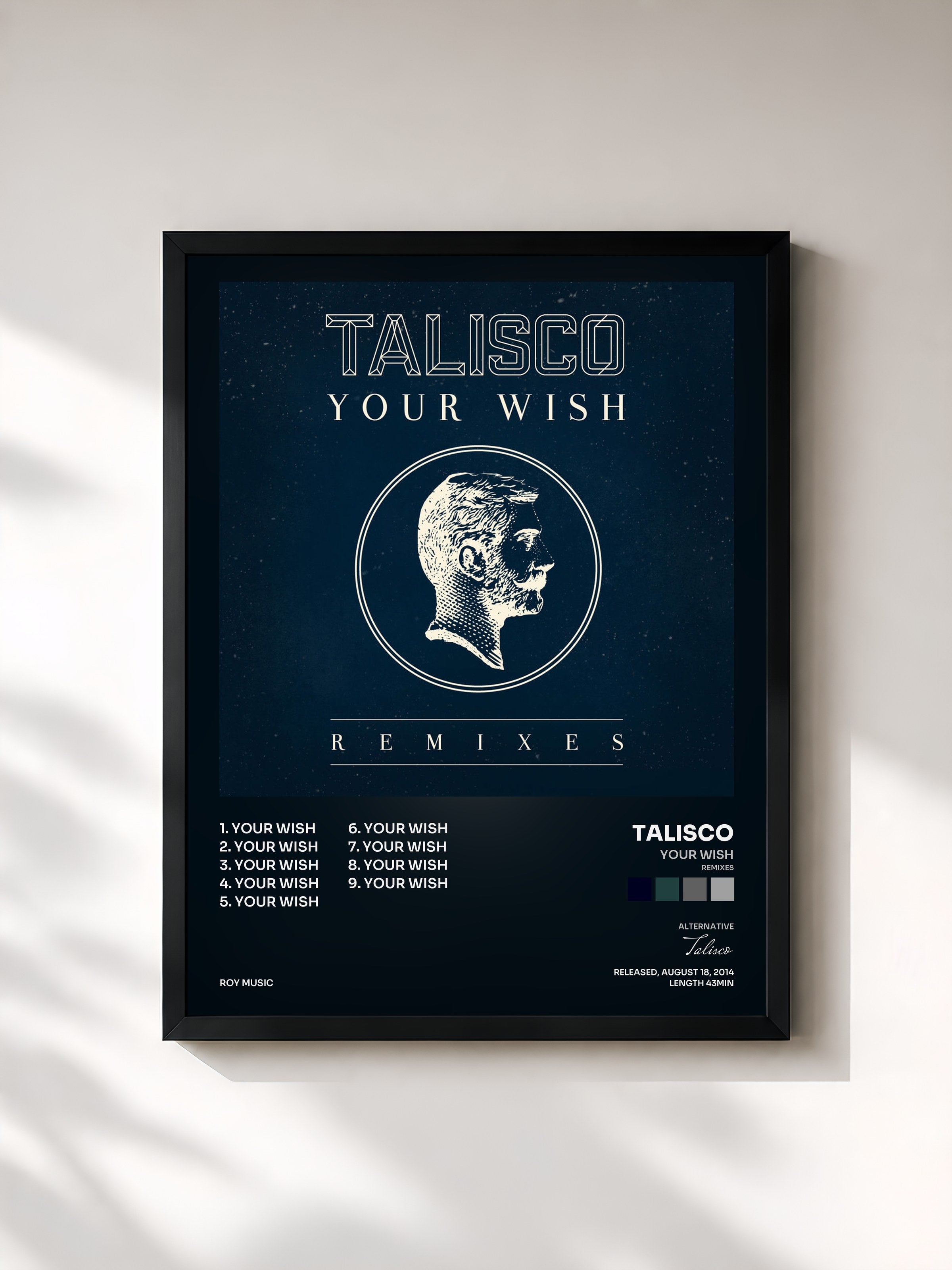 #noir Tableau de l'album Your Wish (Remixes) de Talisco, cadre noir, imprimé et encadré en France
