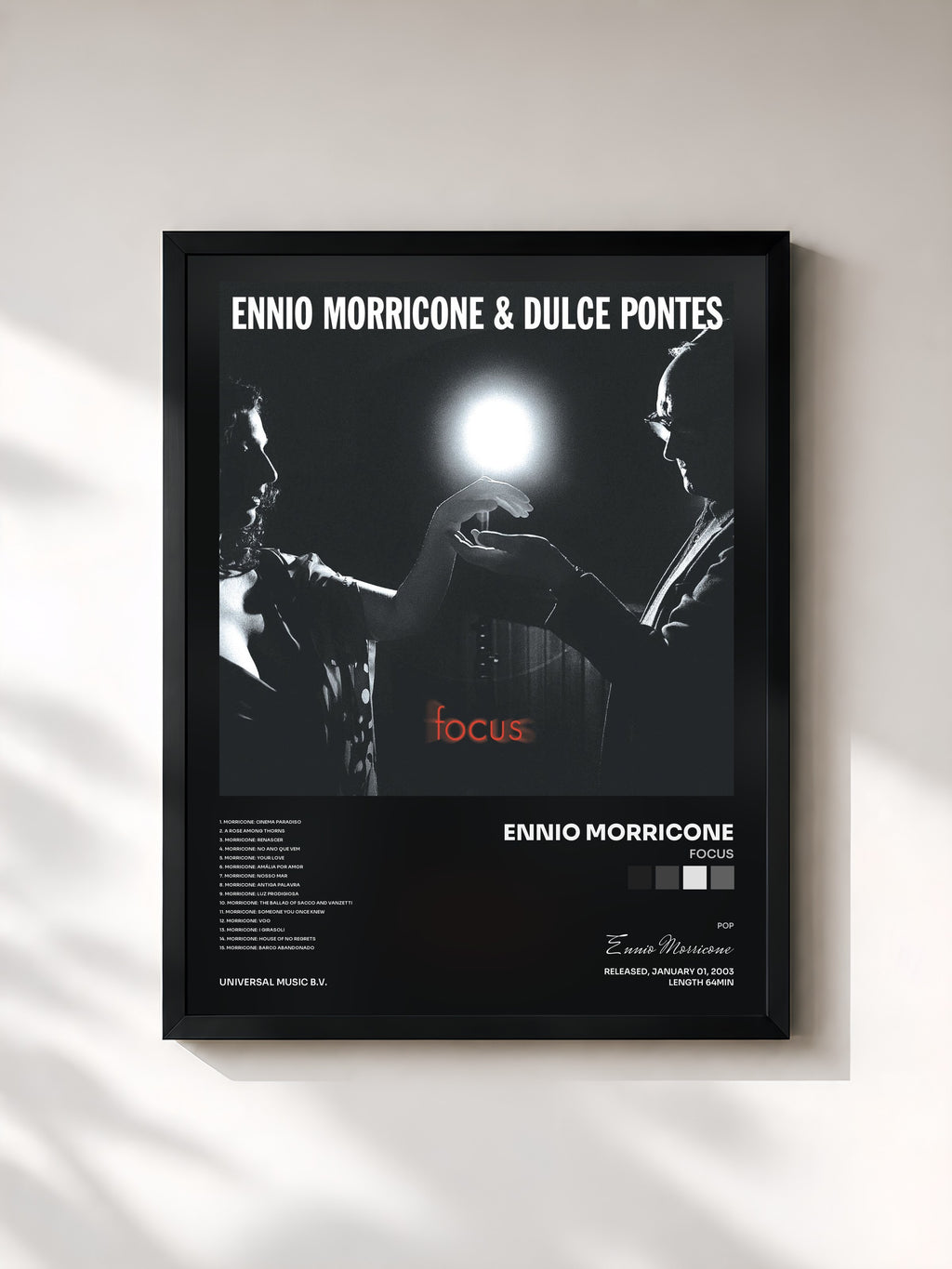 #noir Tableau de l'album Focus de Ennio Morricone, cadre noir, imprimé et encadré en France