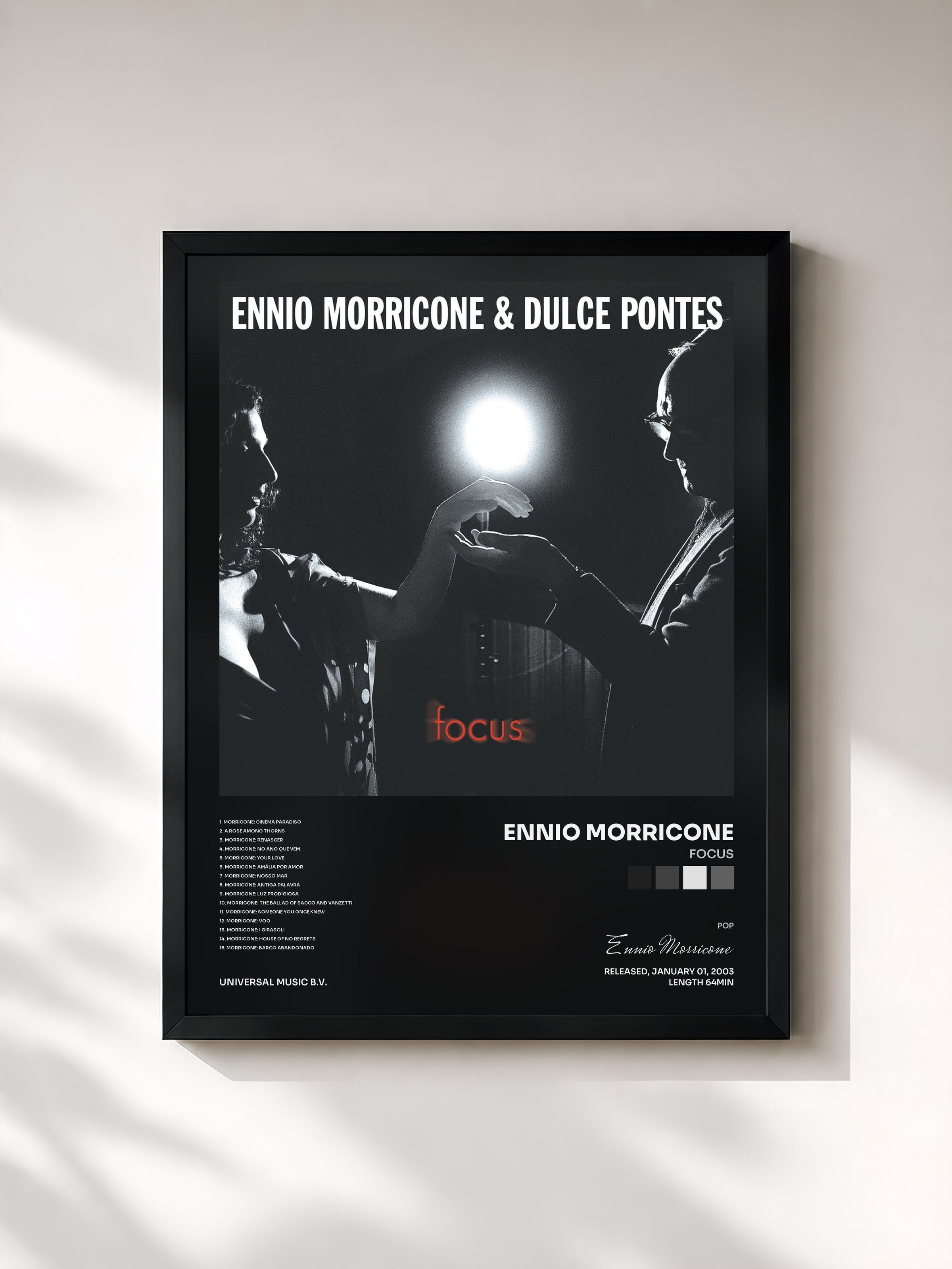 #noir Tableau de l'album Focus de Ennio Morricone, cadre noir, imprimé et encadré en France