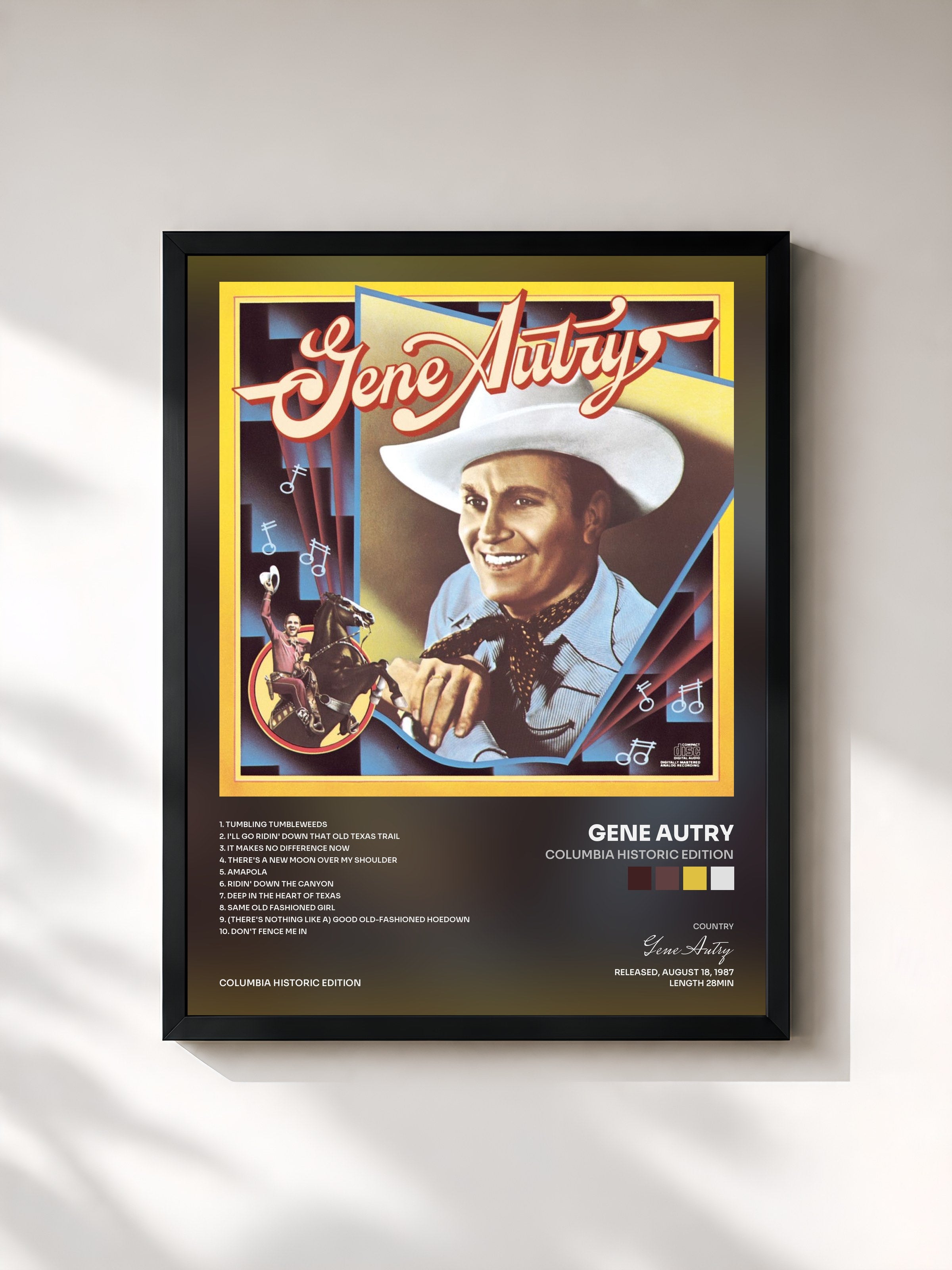 #noir Tableau de l'album Columbia Historic Edition de Gene Autry, cadre noir, imprimé et encadré en France