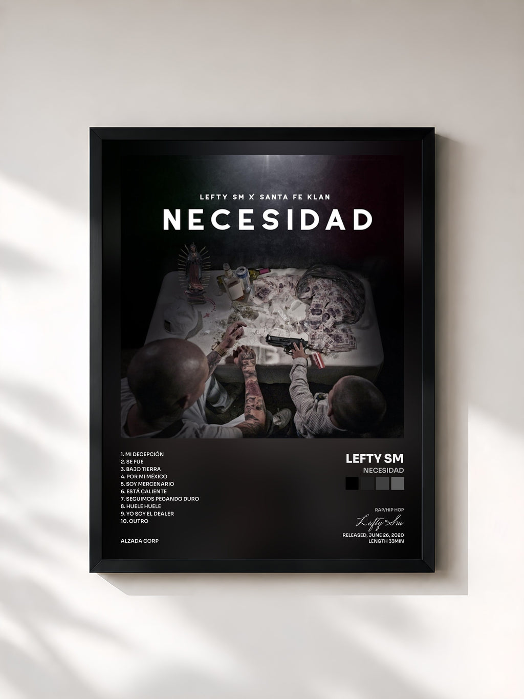 #noir Tableau de l'album Necesidad de Lefty Sm, cadre noir, imprimé et encadré en France