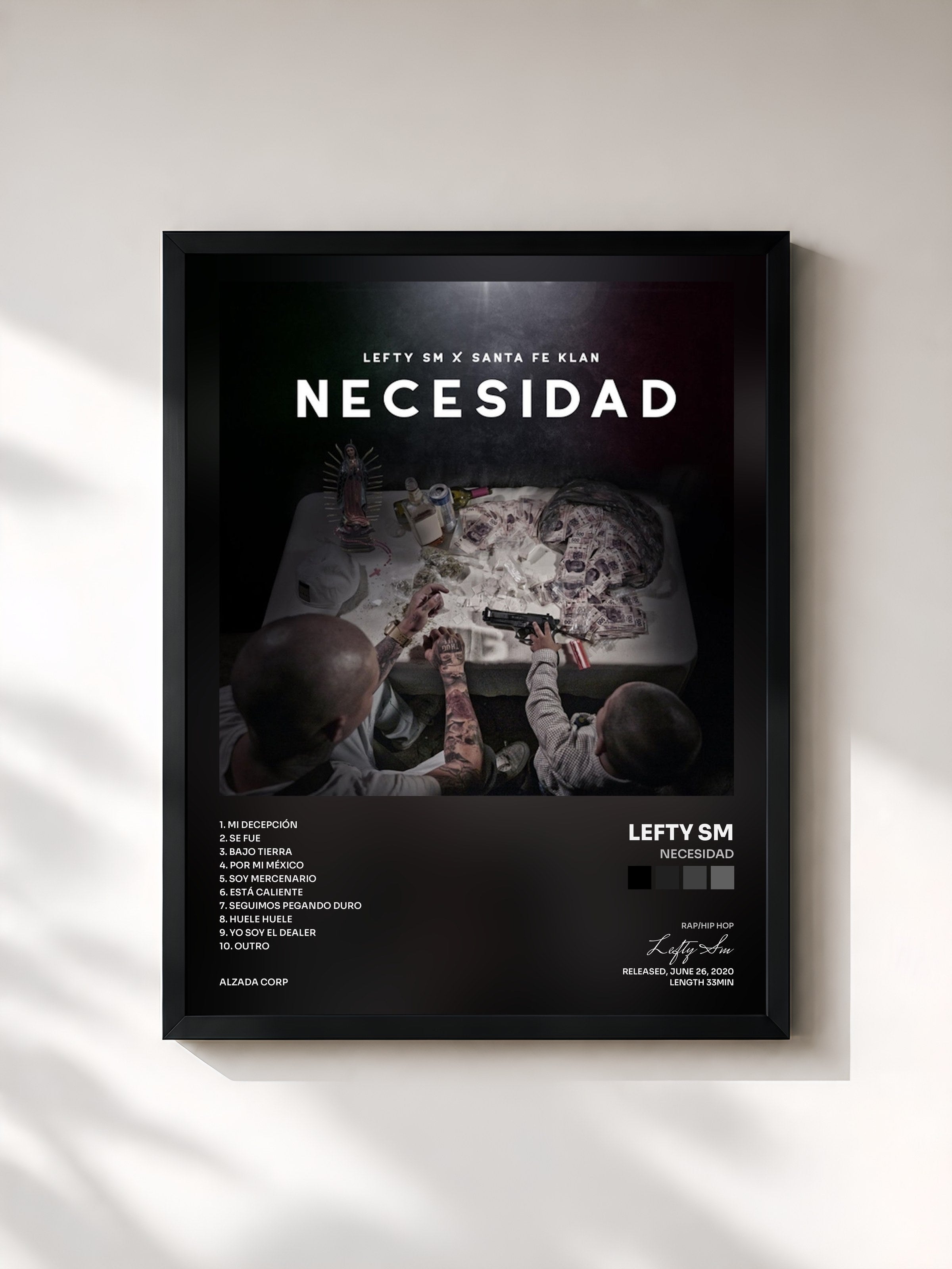 #noir Tableau de l'album Necesidad de Lefty Sm, cadre noir, imprimé et encadré en France