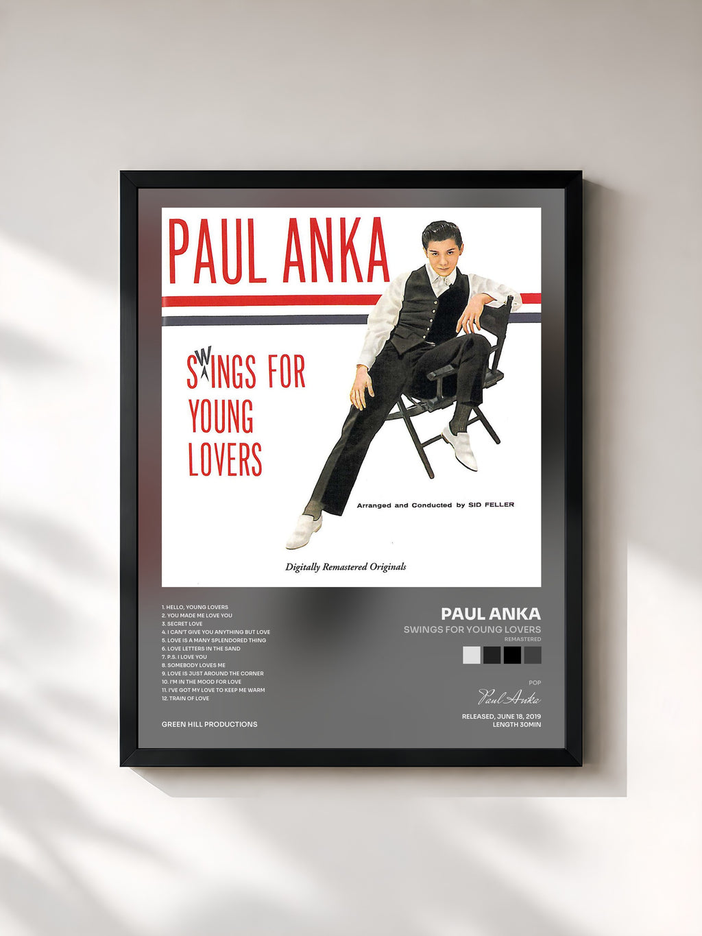 #noir Tableau de l'album Swings For Young Lovers (Remastered) de Paul Anka, cadre noir, imprimé et encadré en France