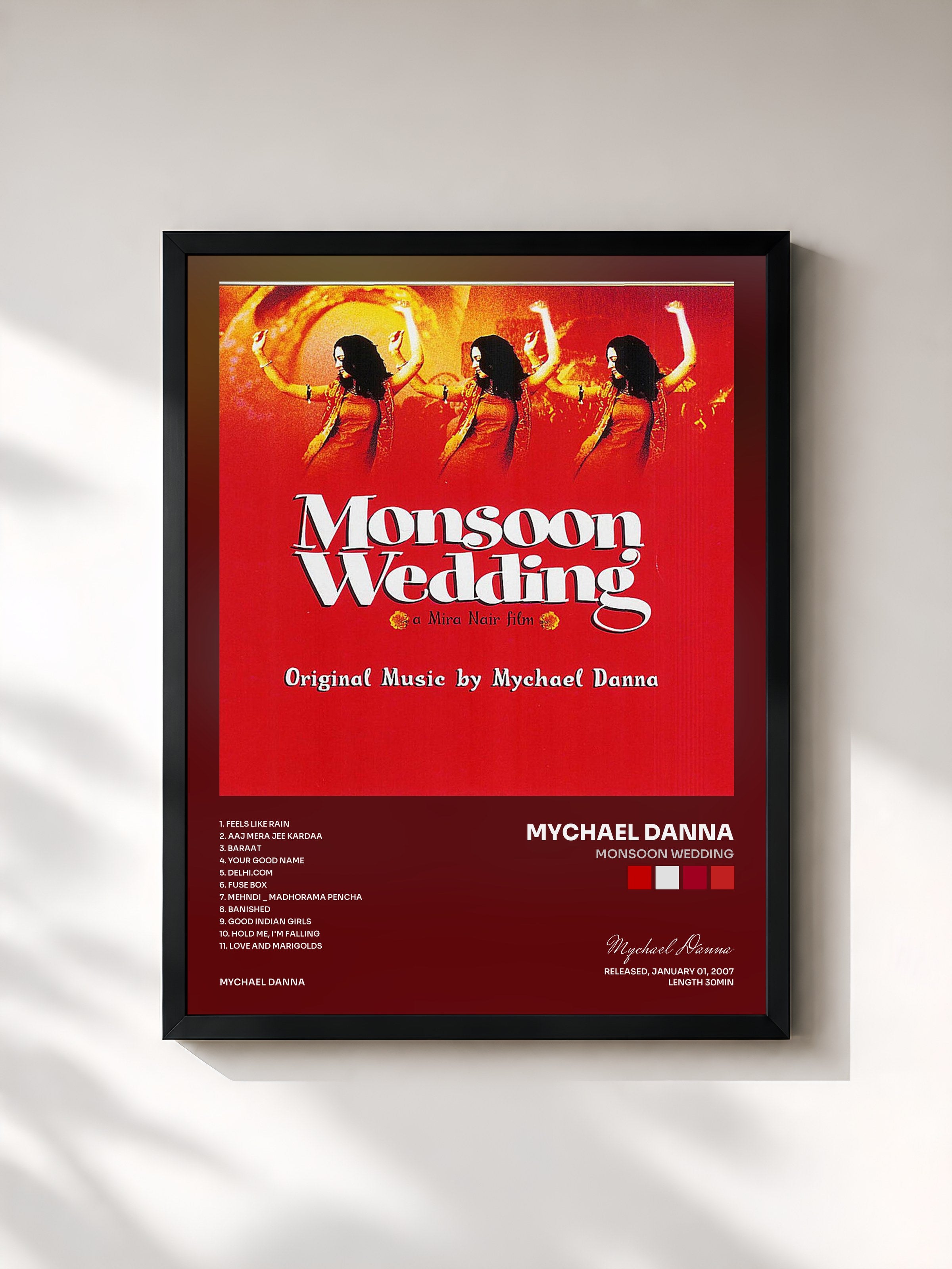 #noir Tableau de l'album Monsoon Wedding de Mychael Danna, cadre noir, imprimé et encadré en France