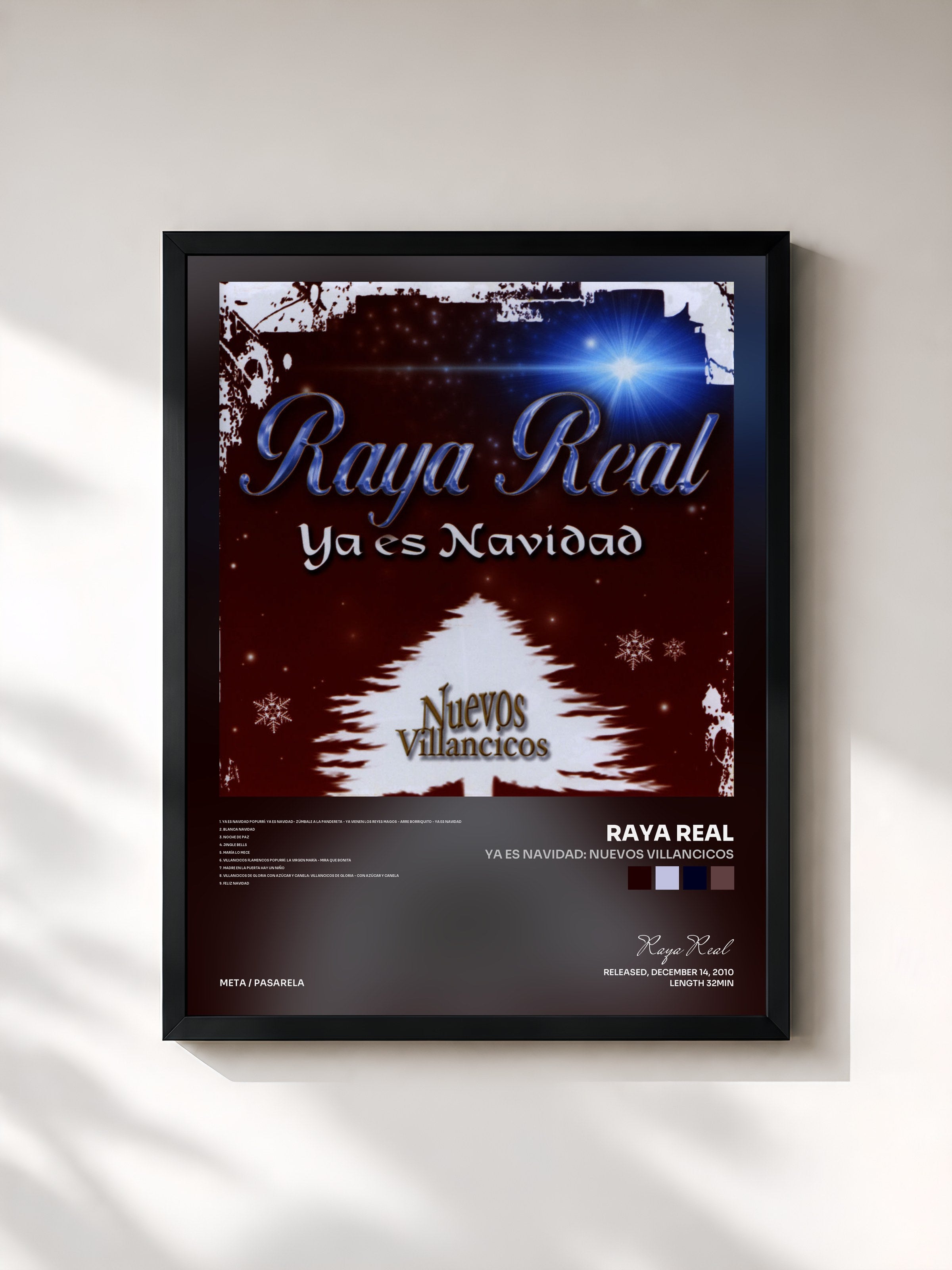 #noir Tableau de l'album Ya es Navidad: Nuevos Villancicos de Raya Real, cadre noir, imprimé et encadré en France