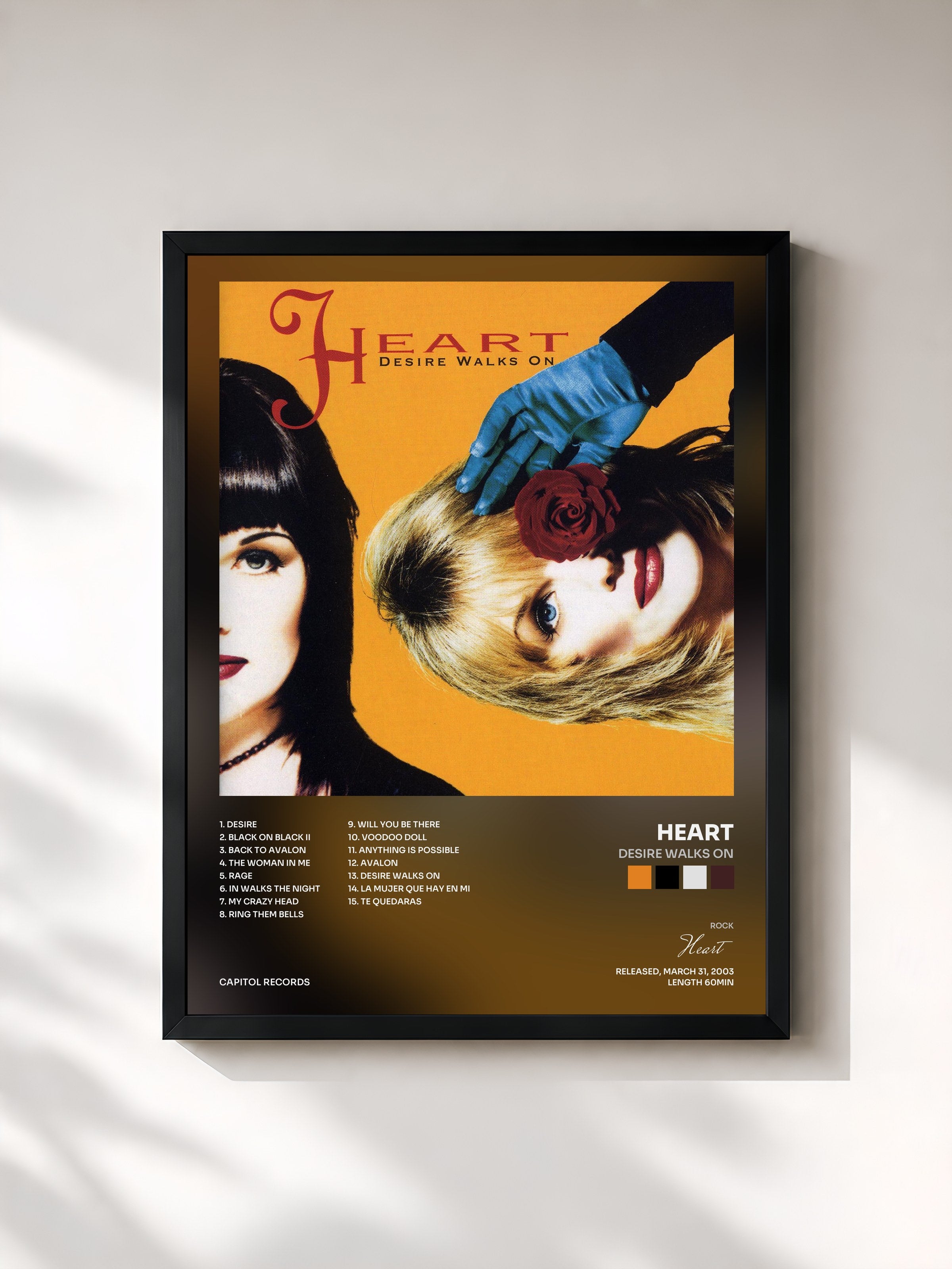 #noir Tableau de l'album Desire Walks On de Heart, cadre noir, imprimé et encadré en France