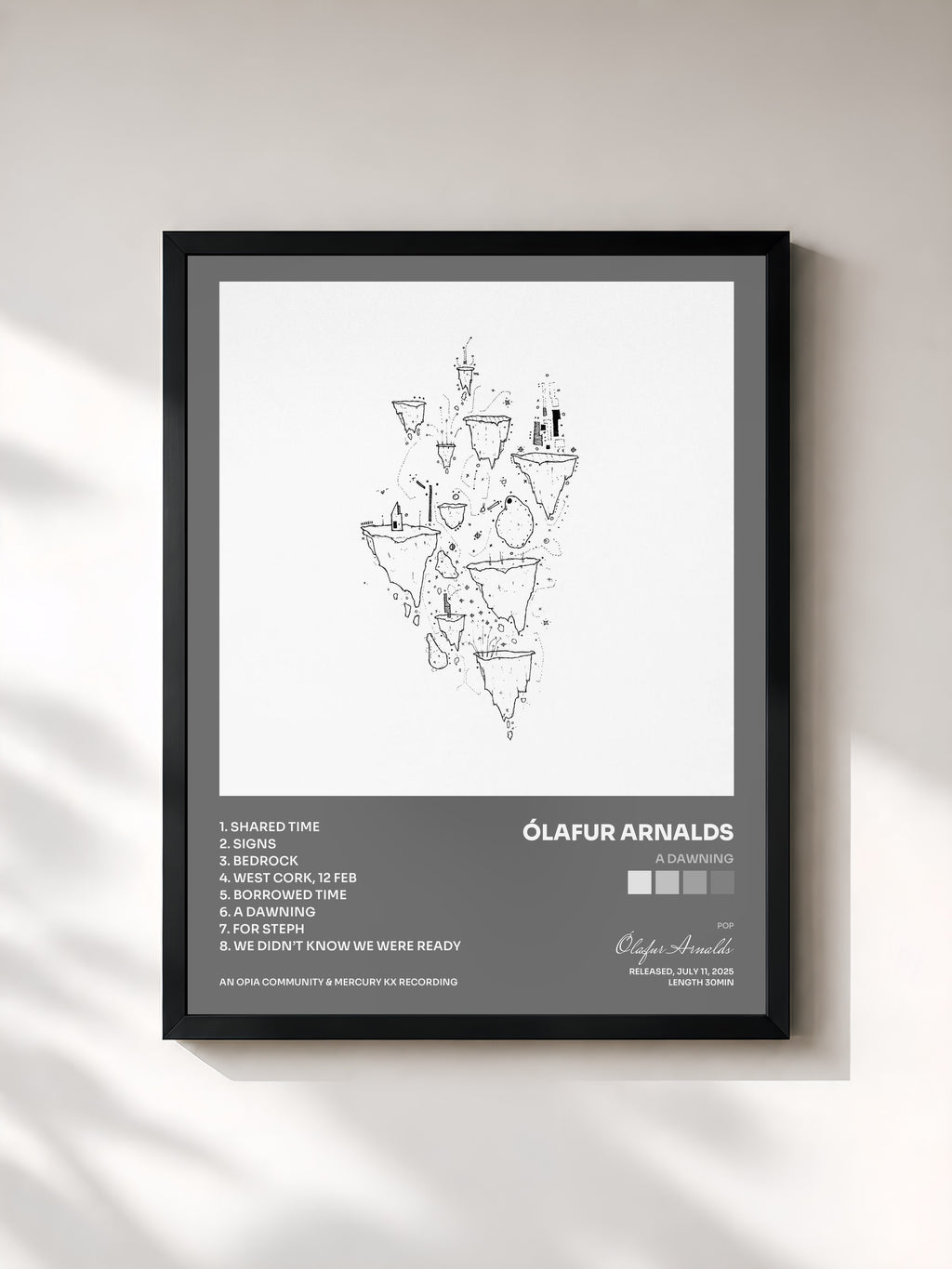 #noir Tableau de l'album A Dawning de Ólafur Arnalds, cadre noir, imprimé et encadré en France