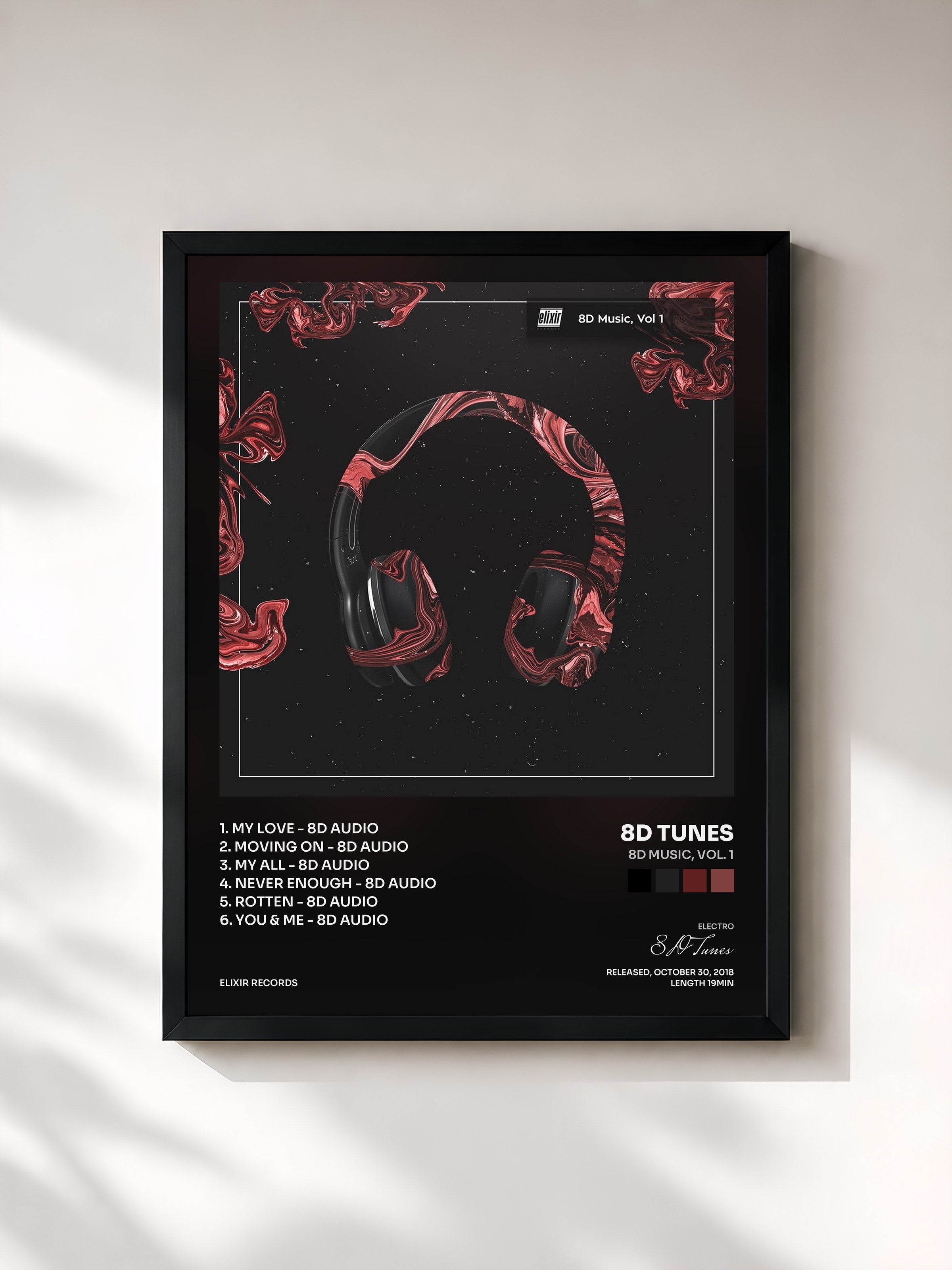 #noir Tableau de l'album 8D Music, Vol. 1 de 8D Tunes, cadre noir, imprimé et encadré en France