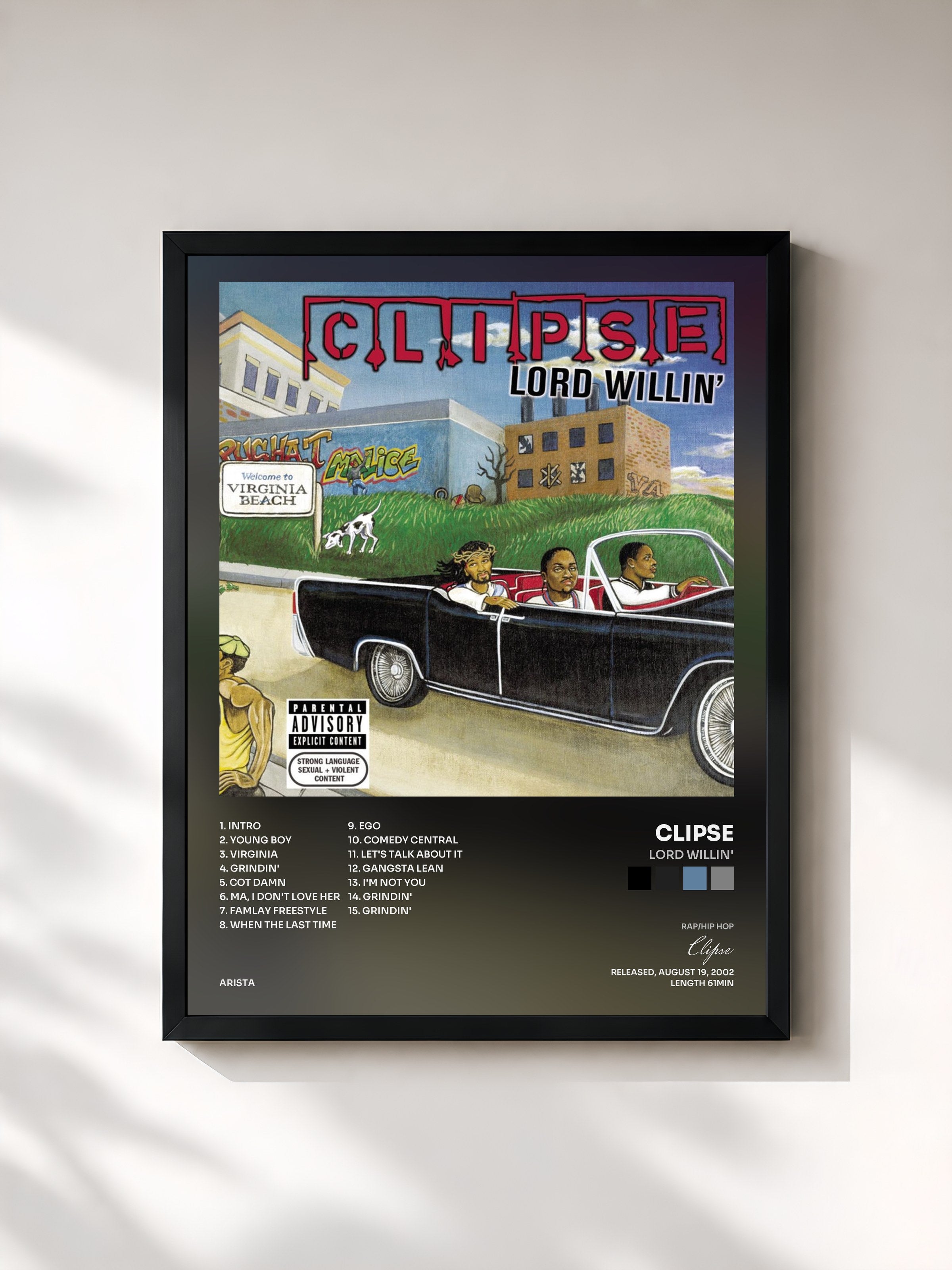 #noir Tableau de l'album Lord Willin' de Clipse, cadre noir, imprimé et encadré en France