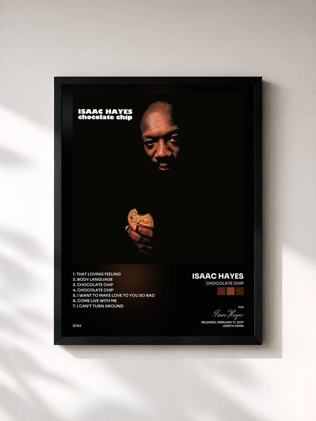 #noir Tableau de l'album Chocolate Chip de Isaac Hayes, cadre noir, imprimé et encadré en France