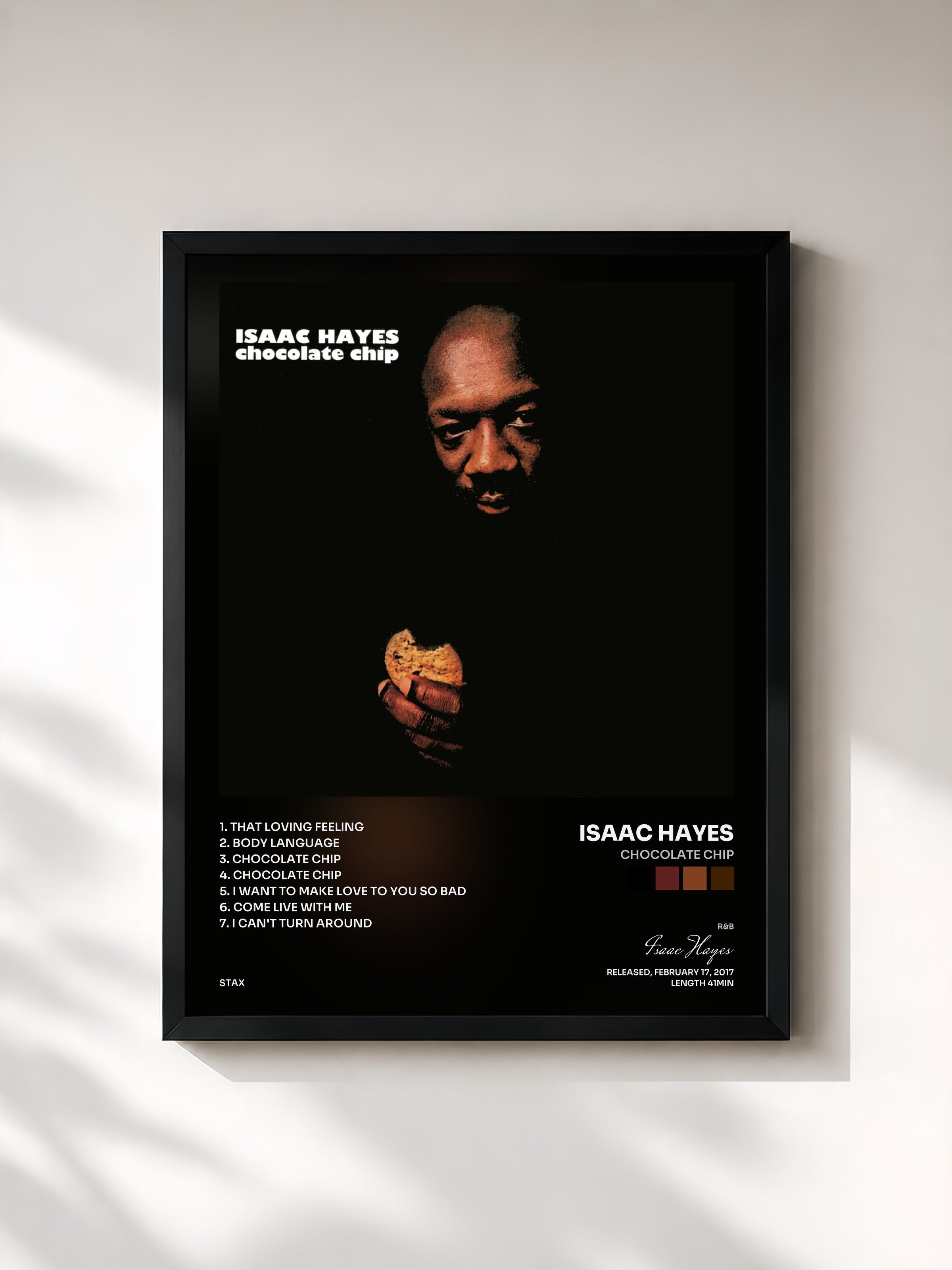 #noir Tableau de l'album Chocolate Chip de Isaac Hayes, cadre noir, imprimé et encadré en France