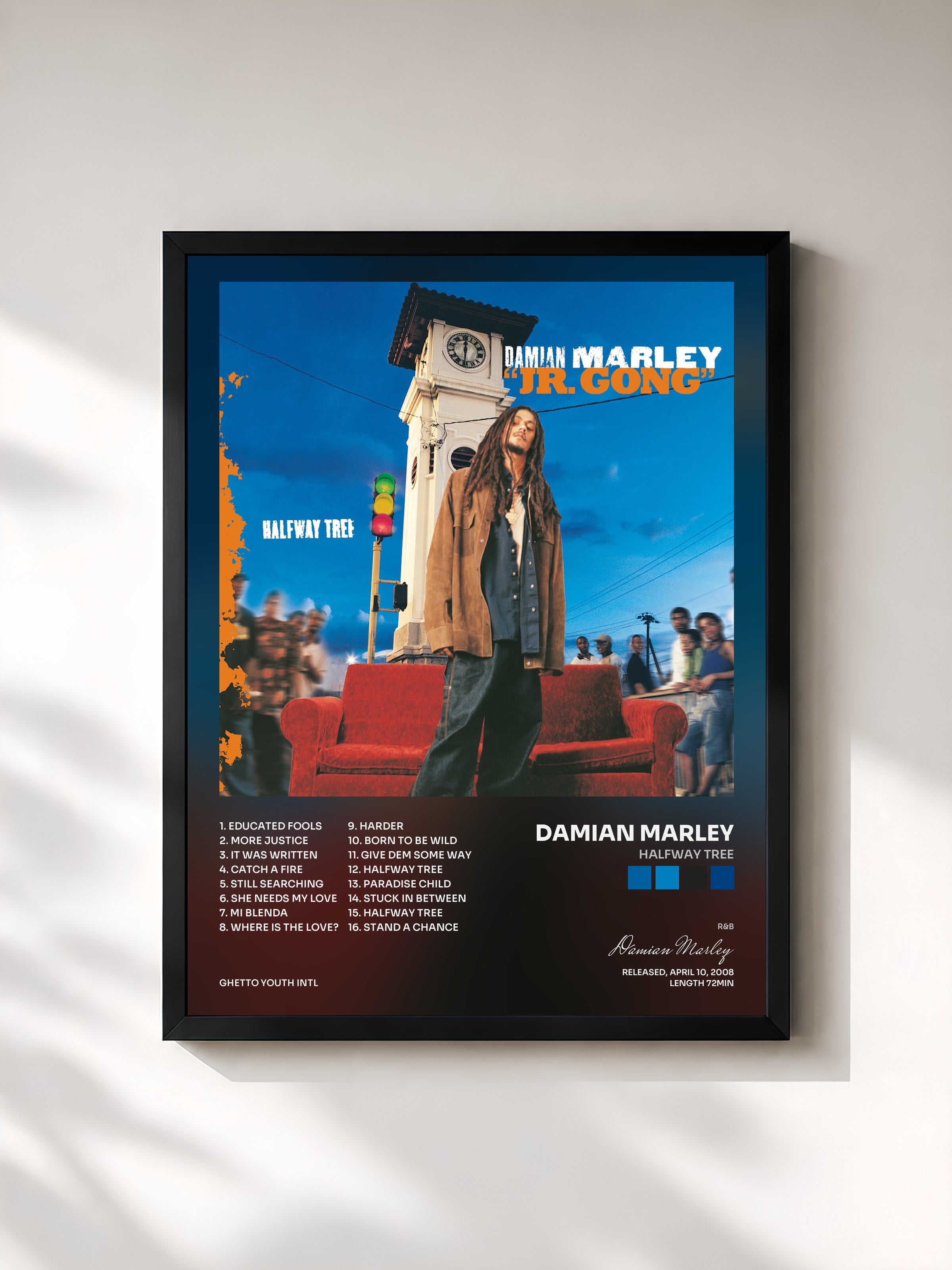 #noir Tableau de l'album Halfway Tree de Damian Marley, cadre noir, imprimé et encadré en France