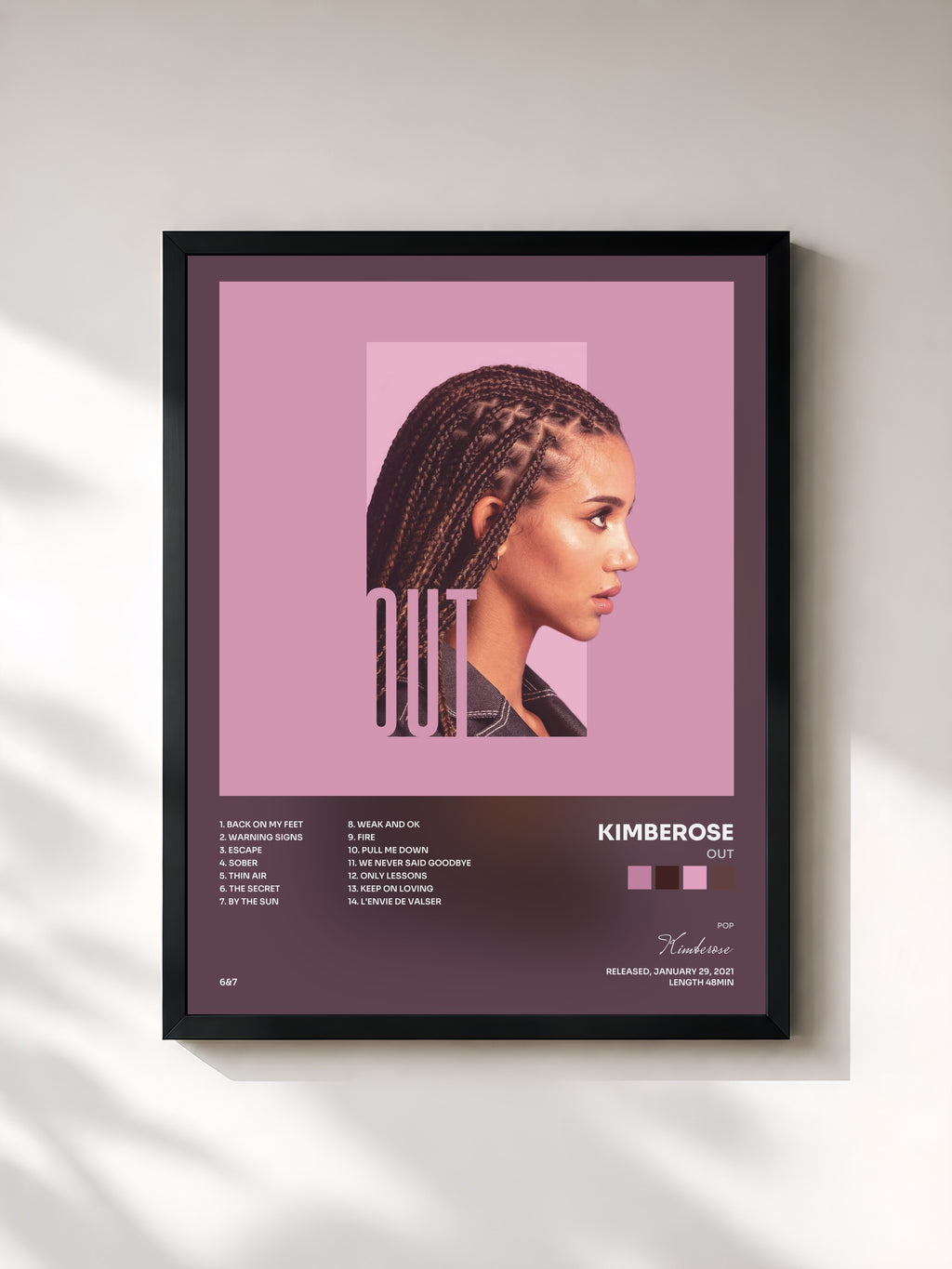 #noir Tableau de l'album Out de Kimberose, cadre noir, imprimé et encadré en France
