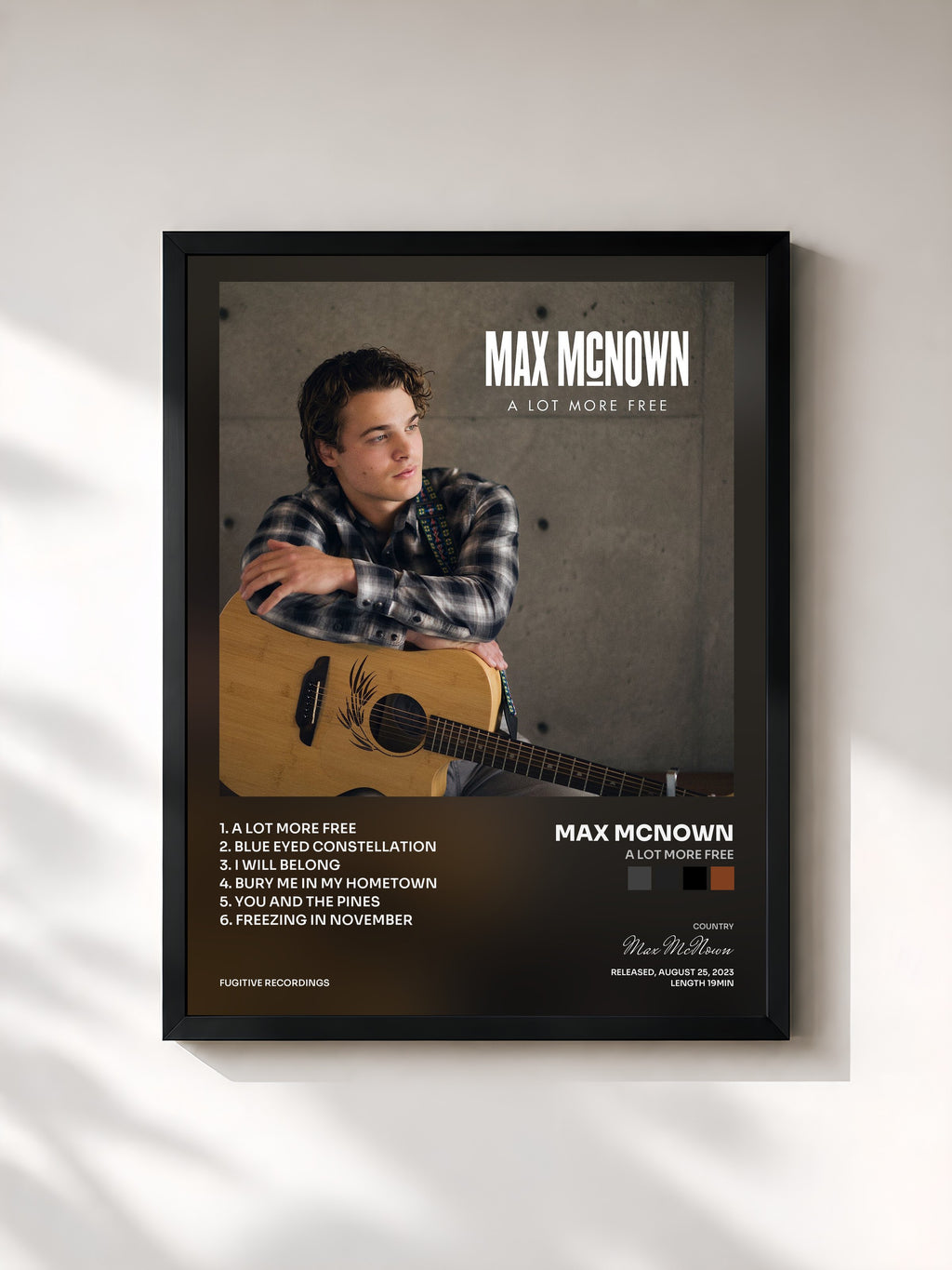 #noir Tableau de l'album A Lot More Free de Max McNown, cadre noir, imprimé et encadré en France
