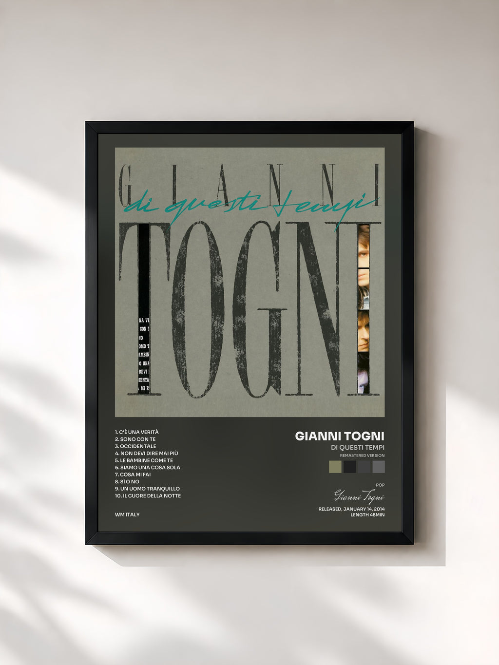 #noir Tableau de l'album Di questi tempi (Remastered Version) de Gianni Togni, cadre noir, imprimé et encadré en France