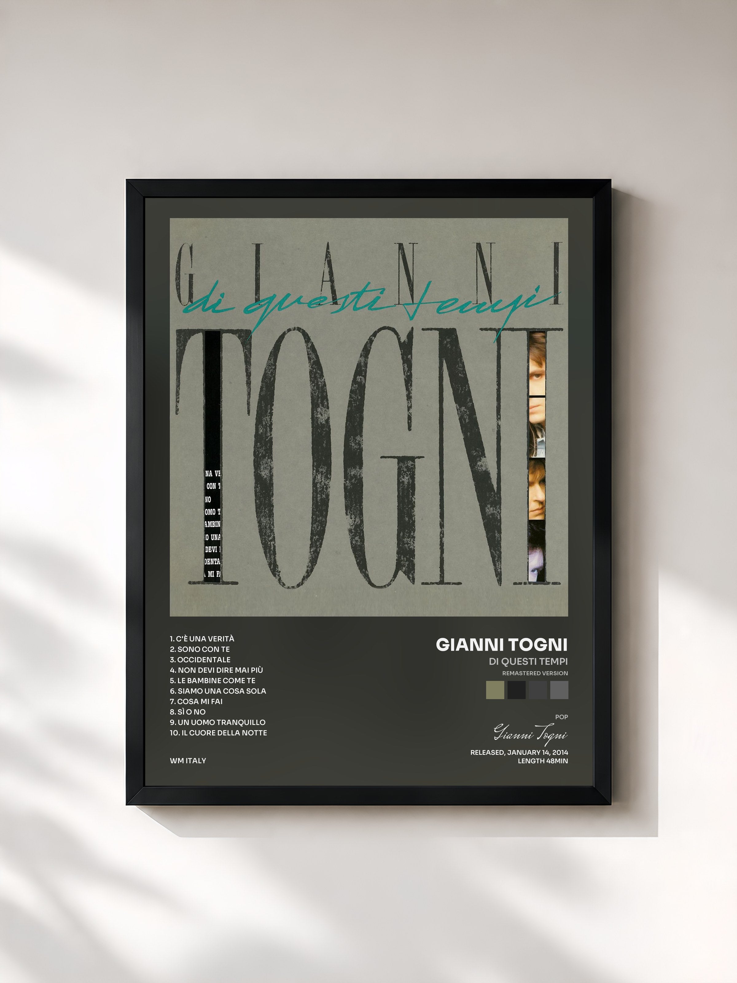 #noir Tableau de l'album Di questi tempi (Remastered Version) de Gianni Togni, cadre noir, imprimé et encadré en France