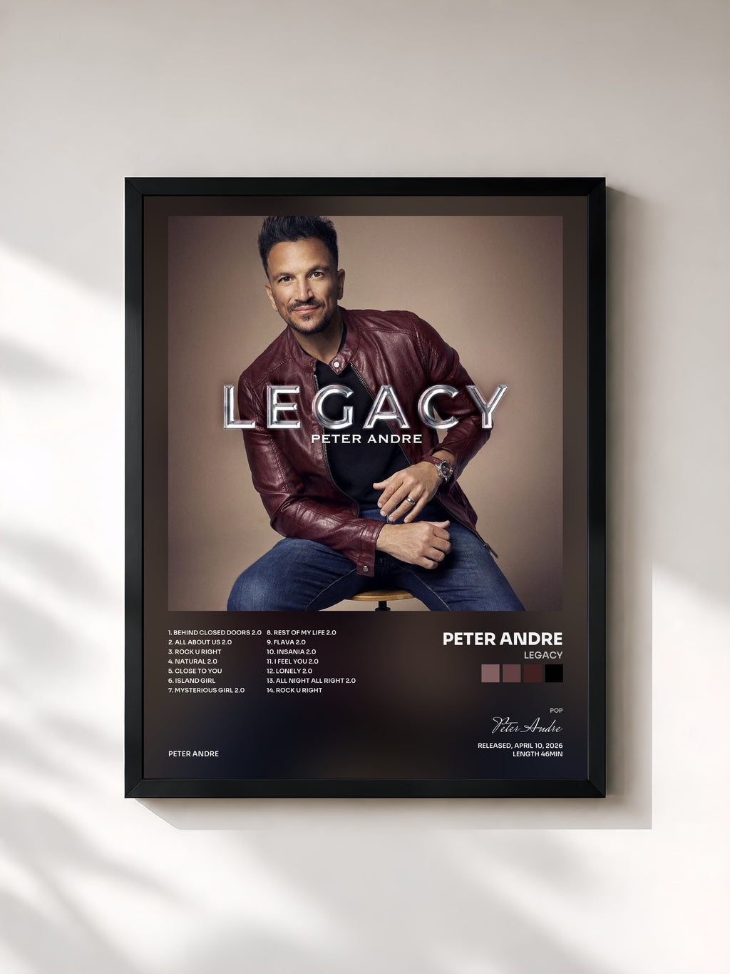 #noir Tableau de l'album Legacy de Peter Andre, cadre noir, imprimé et encadré en France