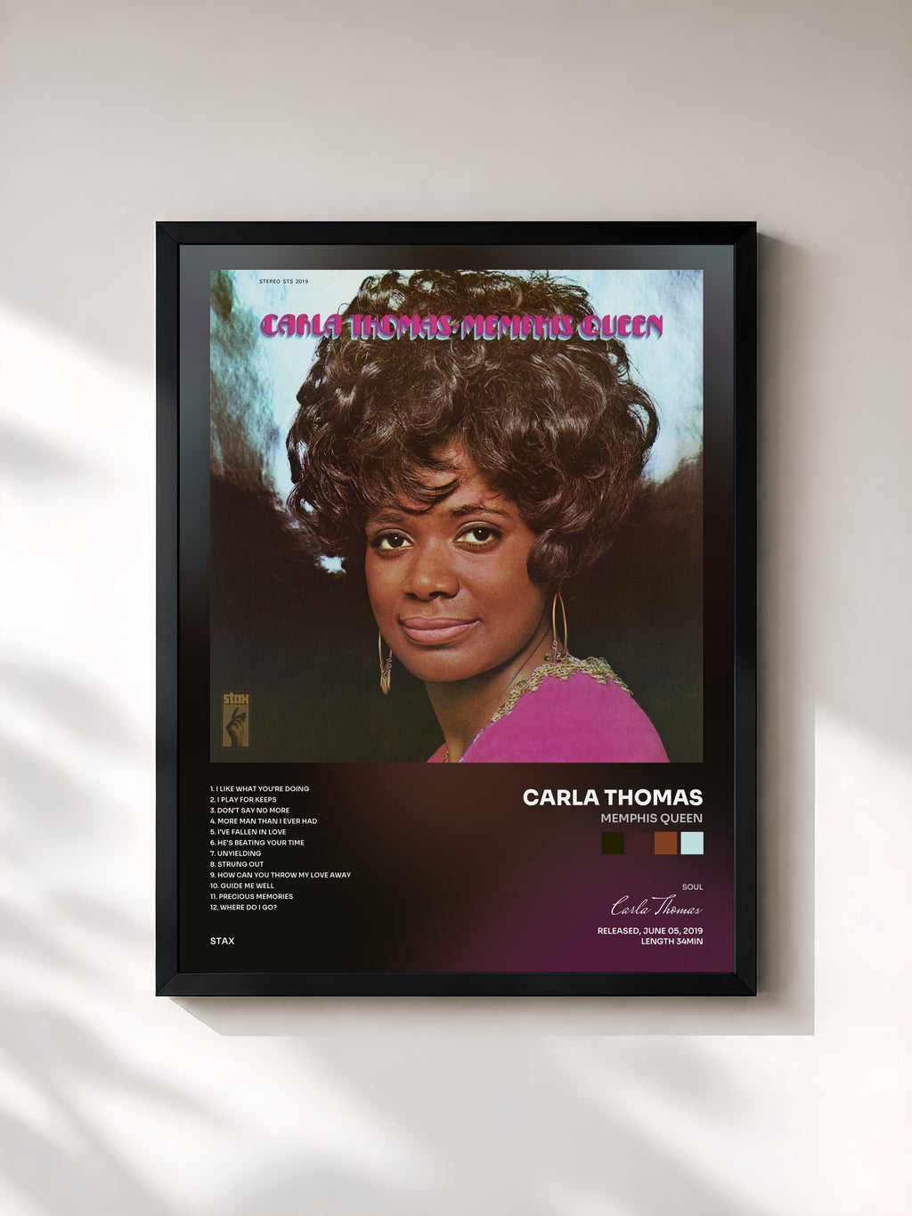 #noir Tableau de l'album Memphis Queen de Carla Thomas, cadre noir, imprimé et encadré en France