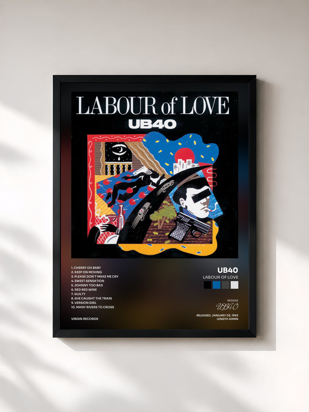 #noir Tableau de l'album Labour Of Love de UB40, cadre noir, imprimé et encadré en France