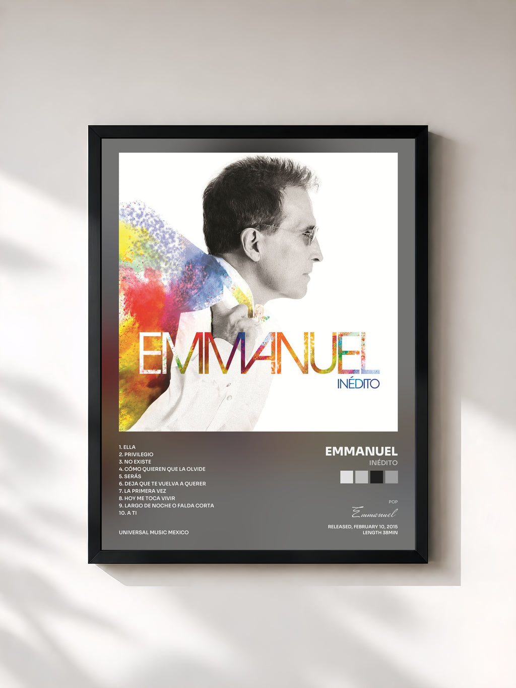 #noir Tableau de l'album Inédito de Emmanuel, cadre noir, imprimé et encadré en France