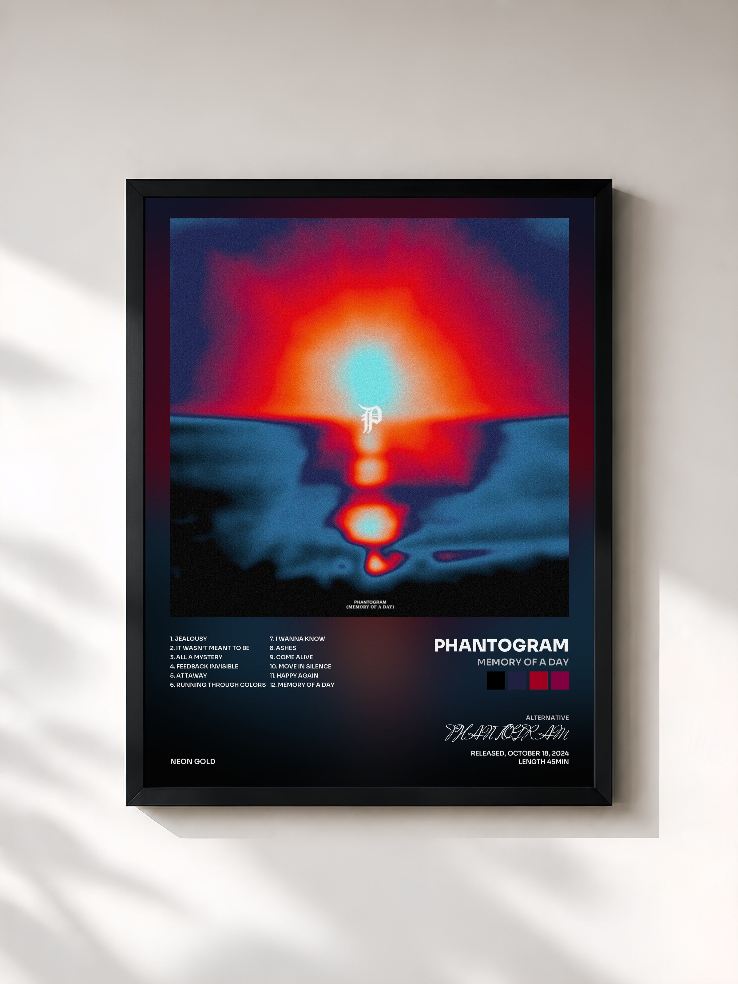 #noir Tableau de l'album Memory Of A Day de PHANTOGRAM, cadre noir, imprimé et encadré en France