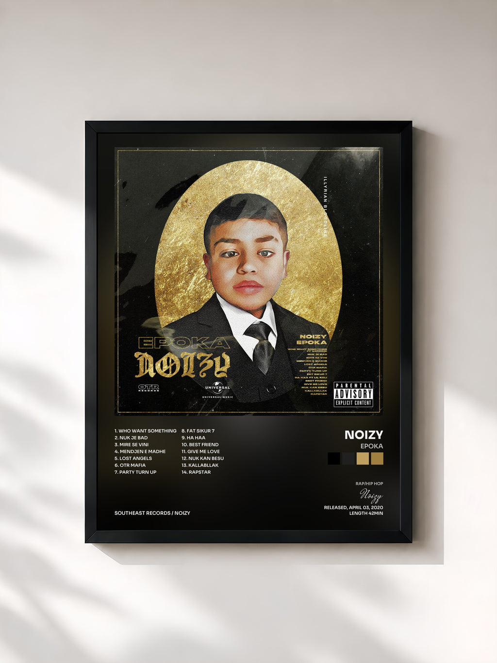 #noir Tableau de l'album EPOKA de Noizy, cadre noir, imprimé et encadré en France