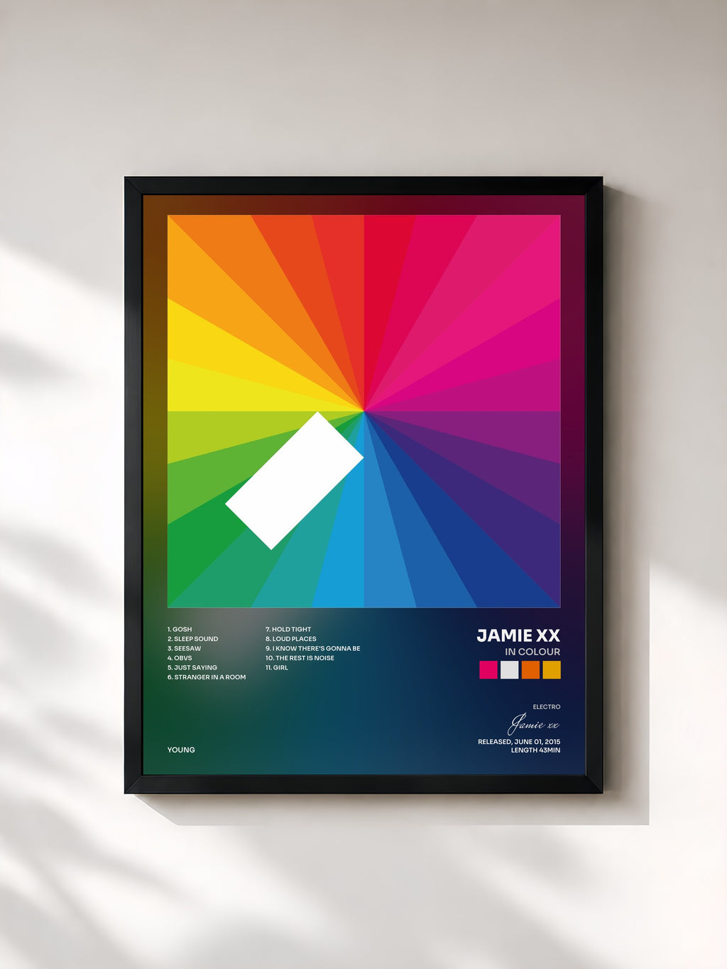 #noir Tableau de l'album In Colour de Jamie xx, cadre noir, imprimé et encadré en France