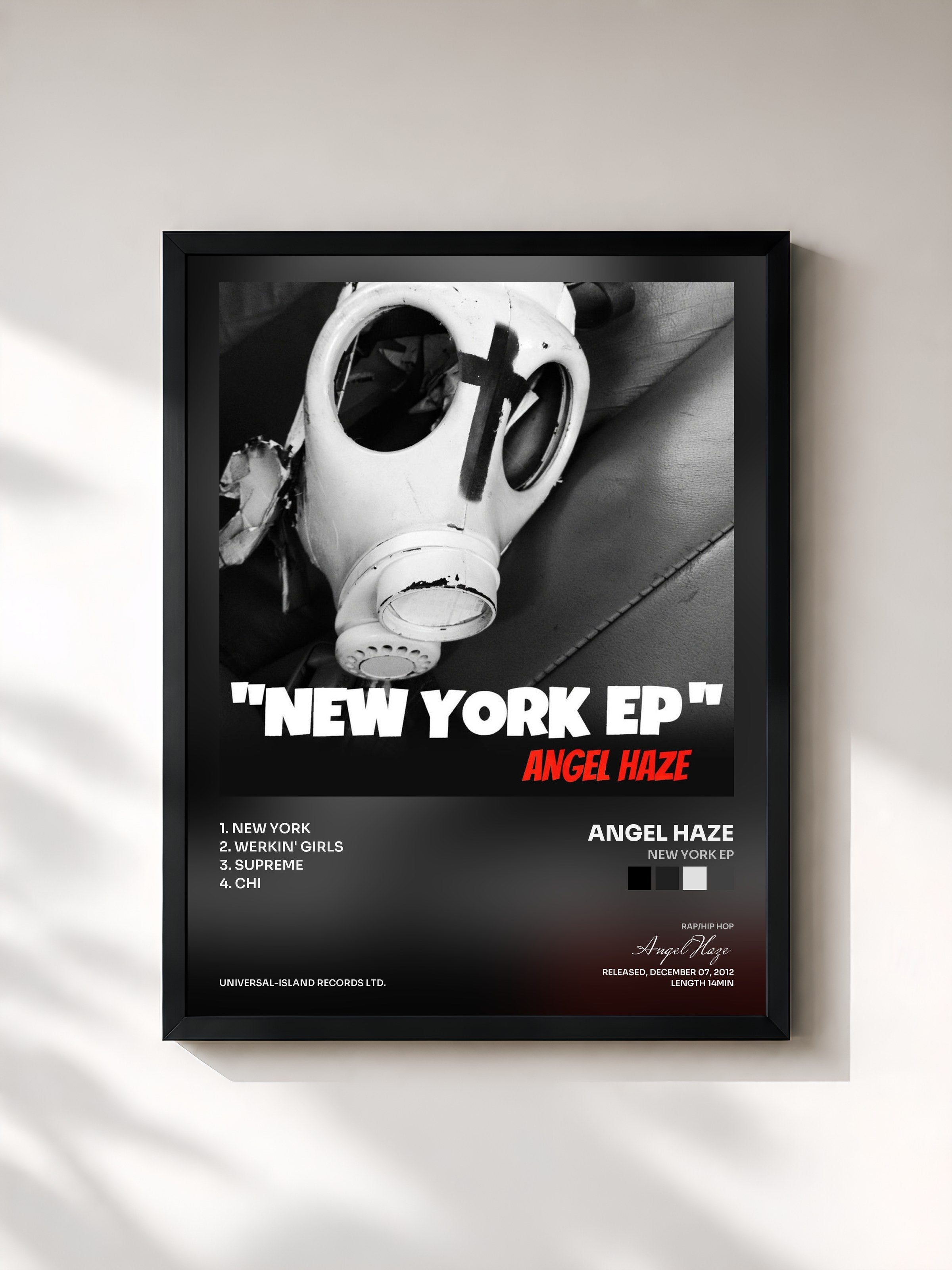 #noir Tableau de l'album New York EP de Angel Haze, cadre noir, imprimé et encadré en France