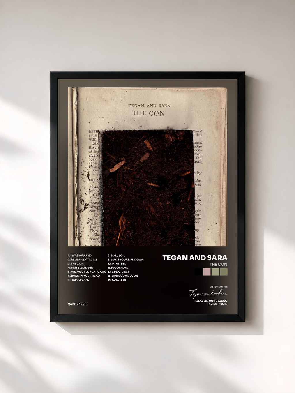 #noir Tableau de l'album The Con de Tegan and Sara, cadre noir, imprimé et encadré en France