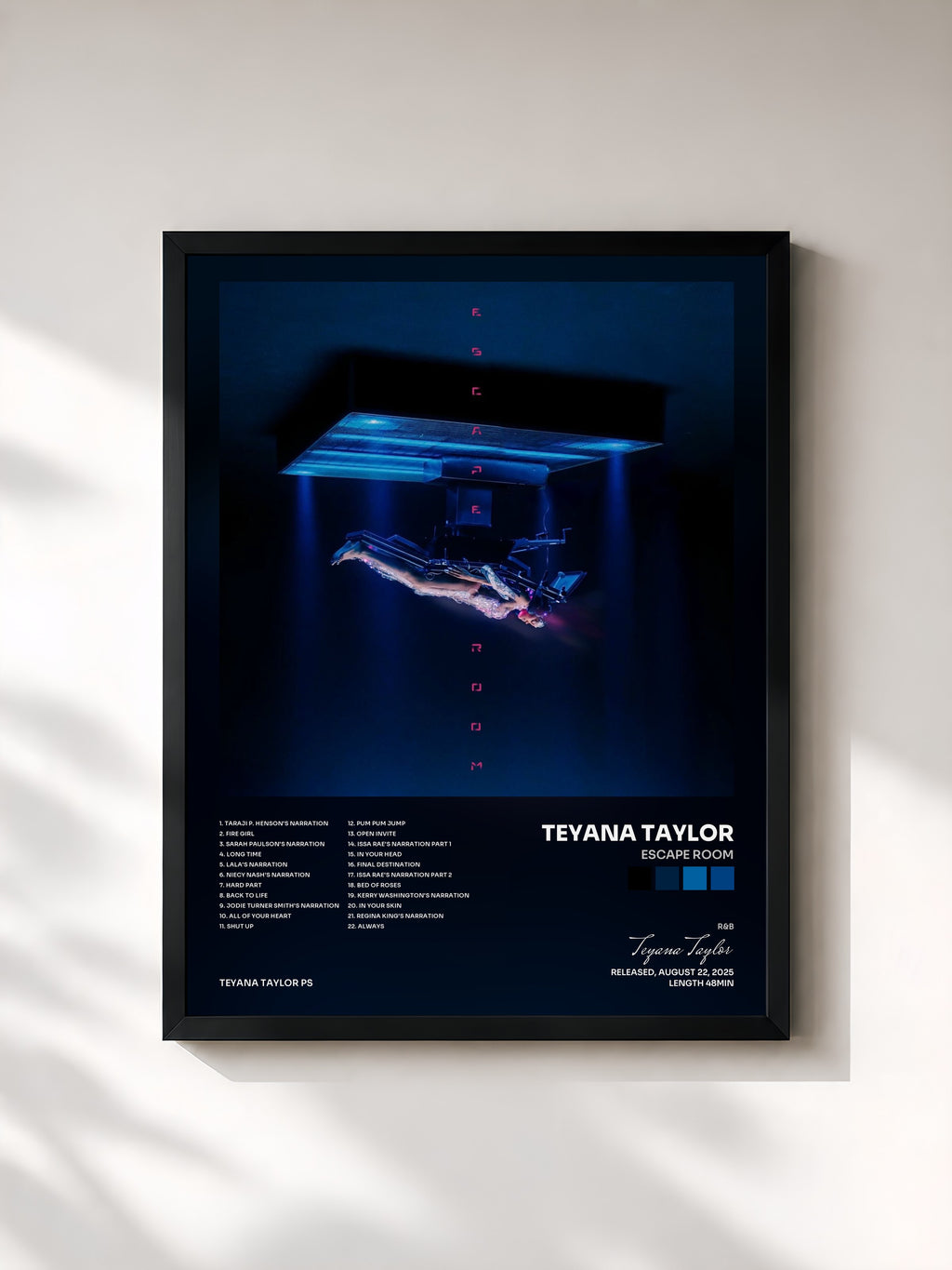 #noir Tableau de l'album Escape Room de Teyana Taylor, cadre noir, imprimé et encadré en France