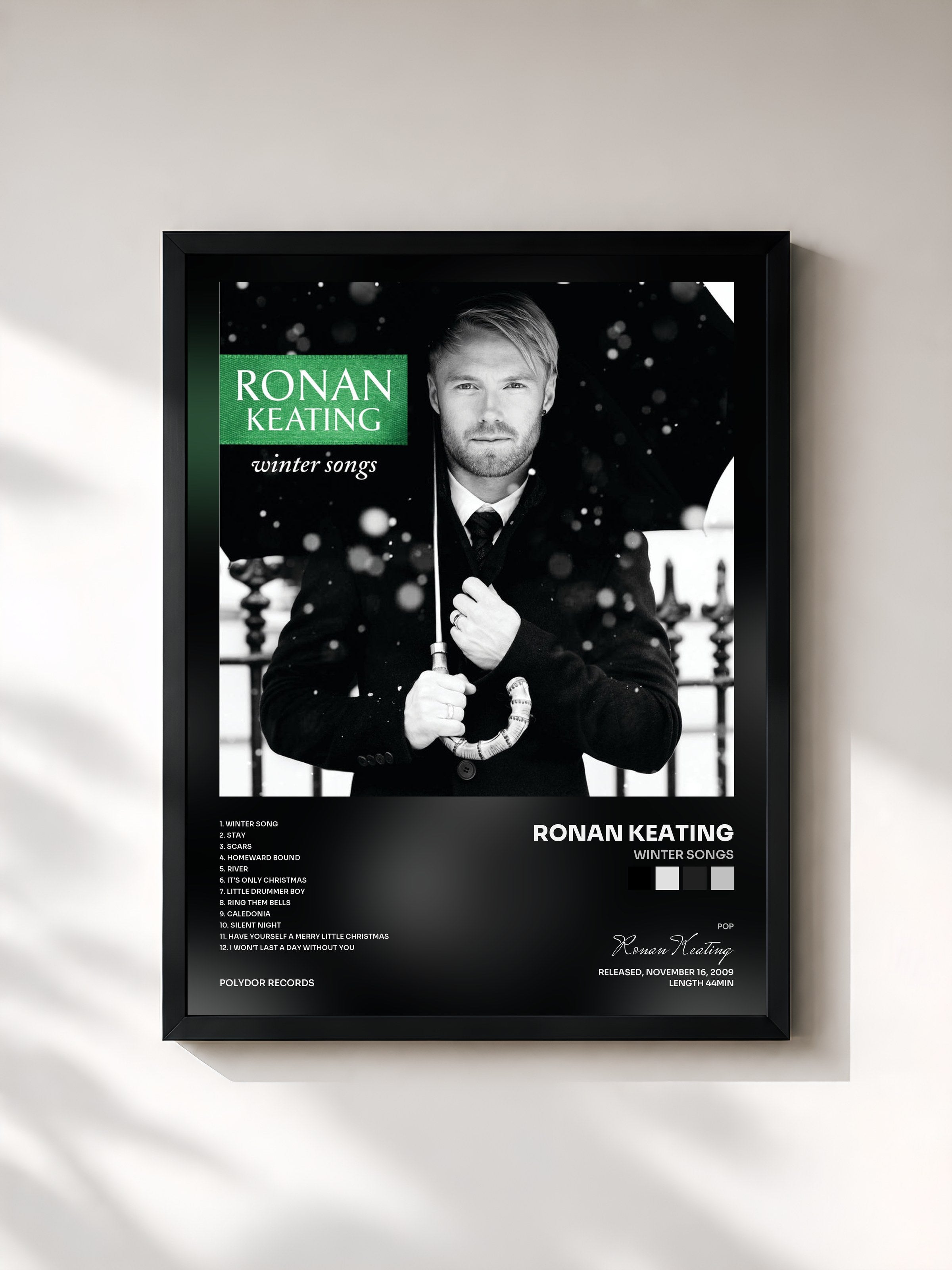 #noir Tableau de l'album Winter Songs de Ronan Keating, cadre noir, imprimé et encadré en France