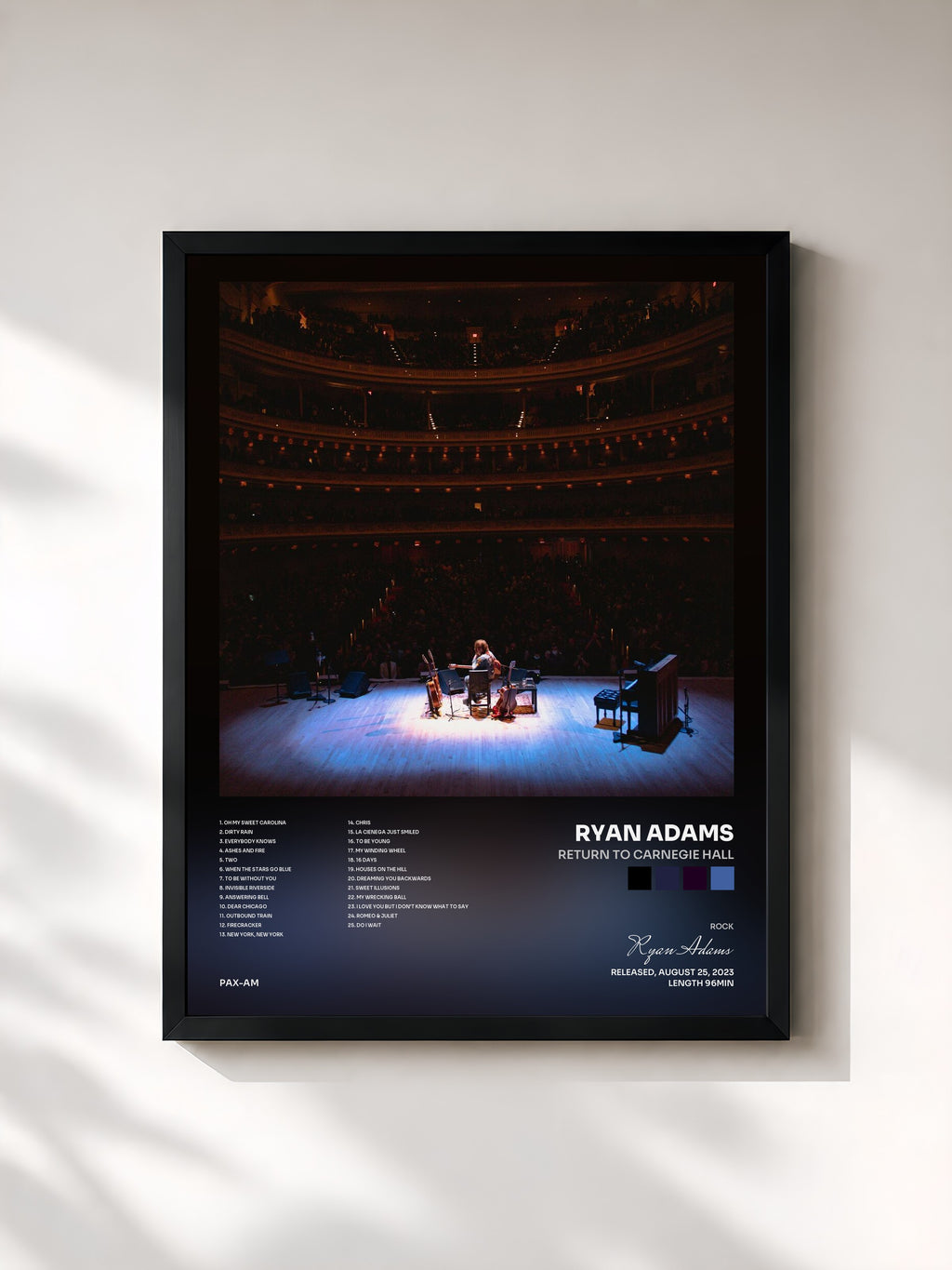 #noir Tableau de l'album Return to Carnegie Hall de Ryan Adams, cadre noir, imprimé et encadré en France