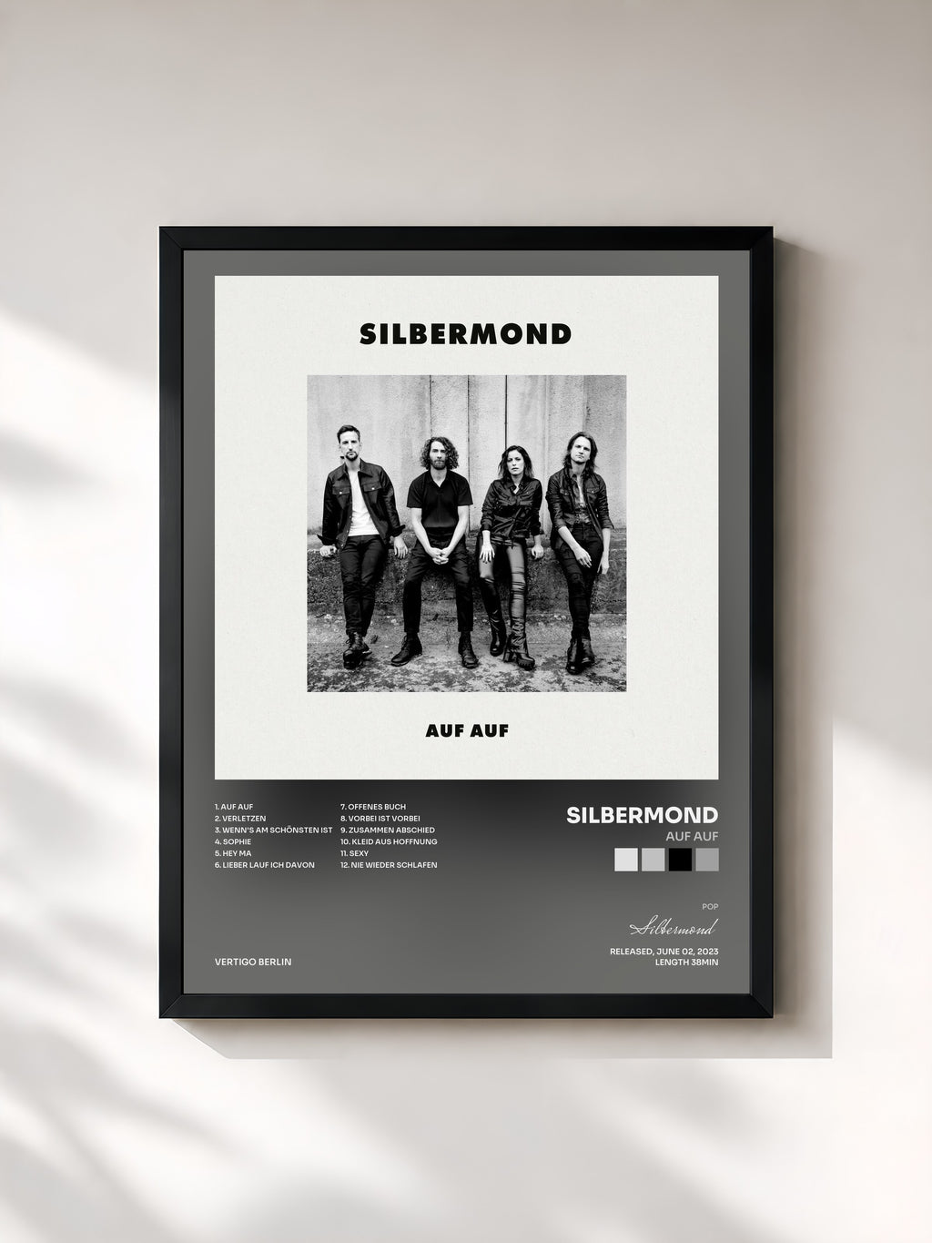 #noir Tableau de l'album AUF AUF de Silbermond, cadre noir, imprimé et encadré en France