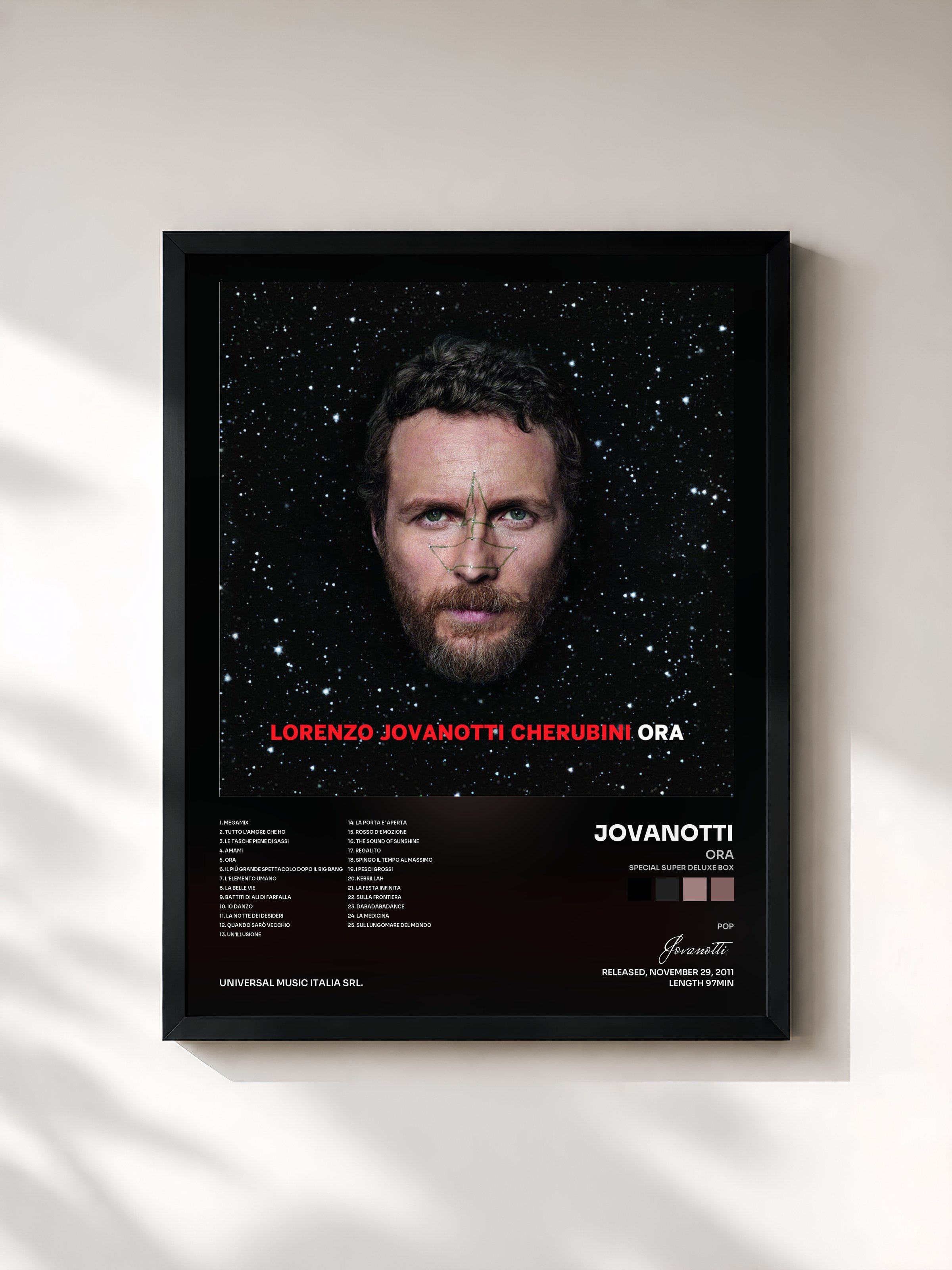 #noir Tableau de l'album Ora (Special Super Deluxe Box) de Jovanotti, cadre noir, imprimé et encadré en France