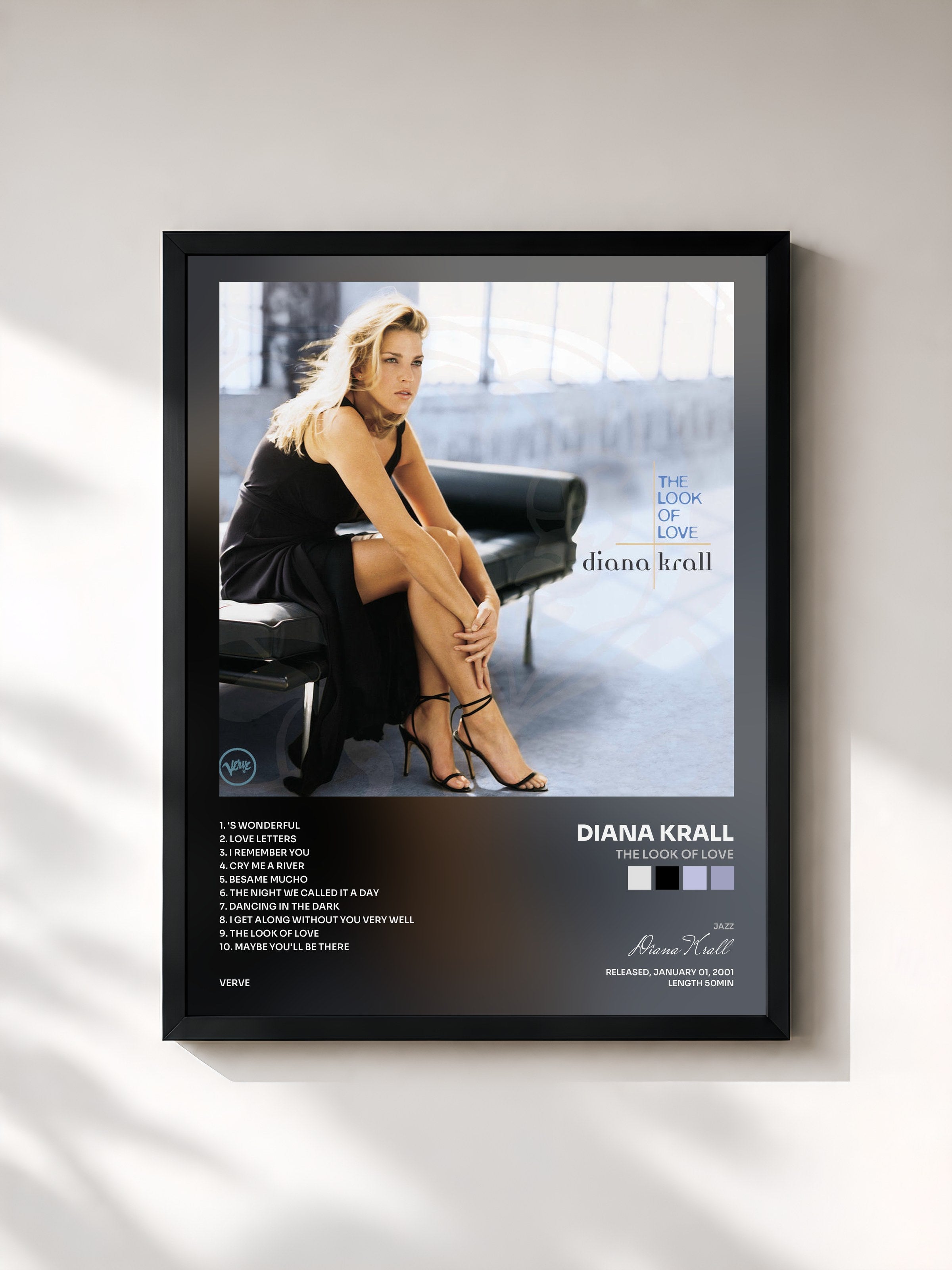 #noir Tableau de l'album The Look Of Love de Diana Krall, cadre noir, imprimé et encadré en France