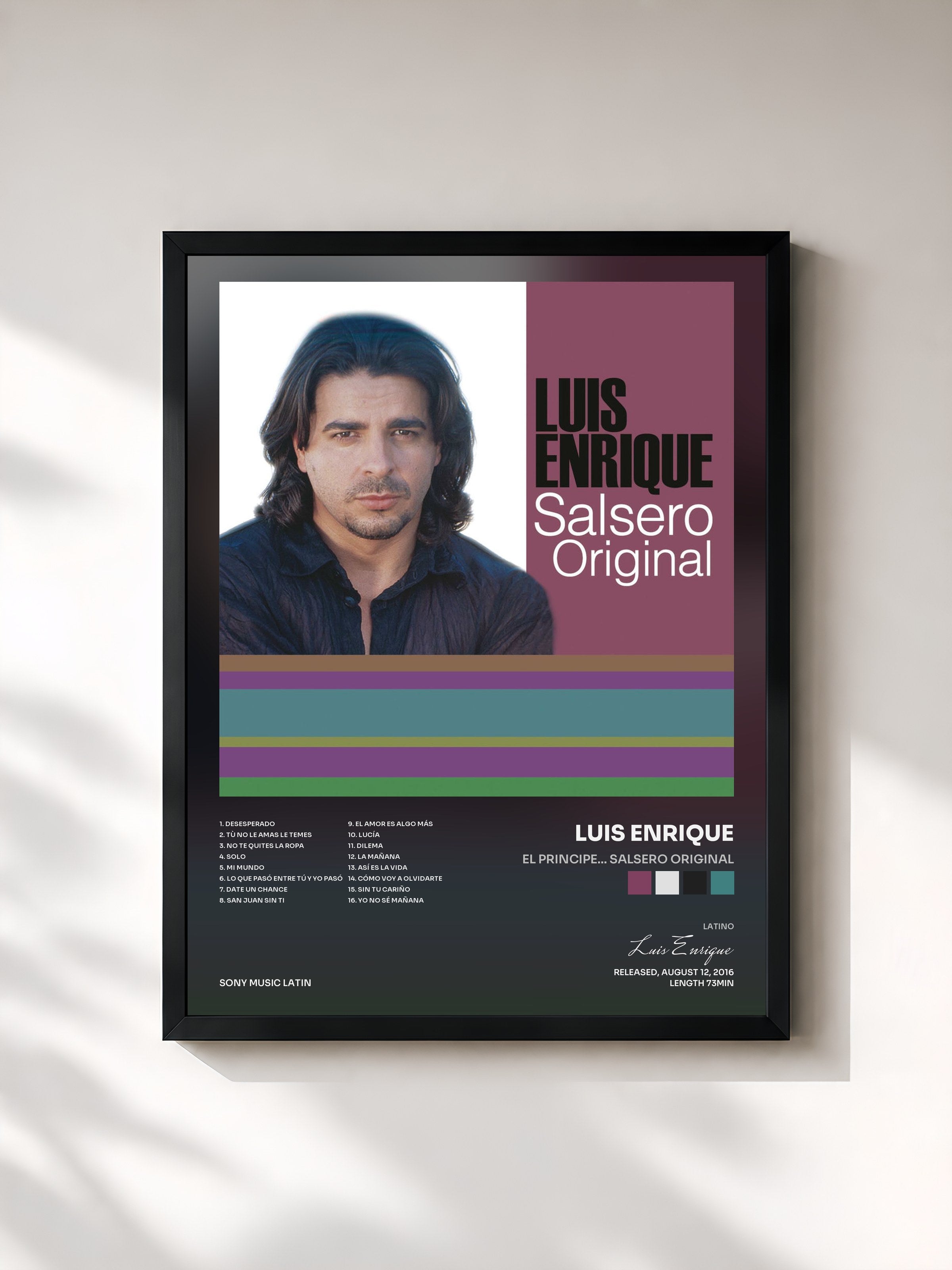 #noir Tableau de l'album El Principe... Salsero Original de Luis Enrique, cadre noir, imprimé et encadré en France