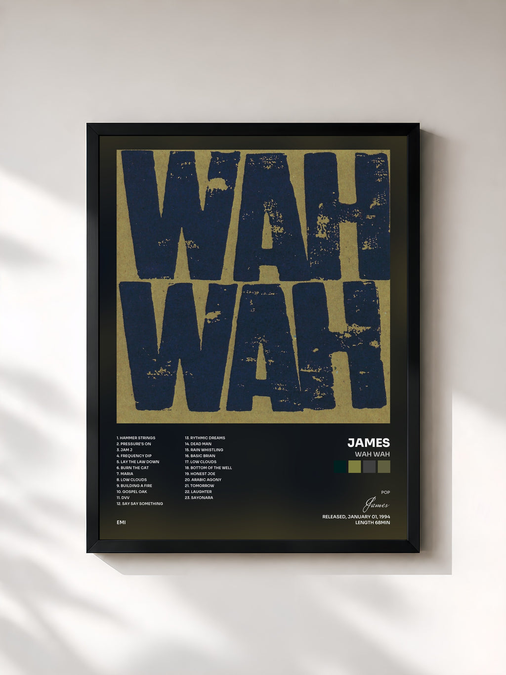#noir Tableau de l'album Wah Wah de James, cadre noir, imprimé et encadré en France