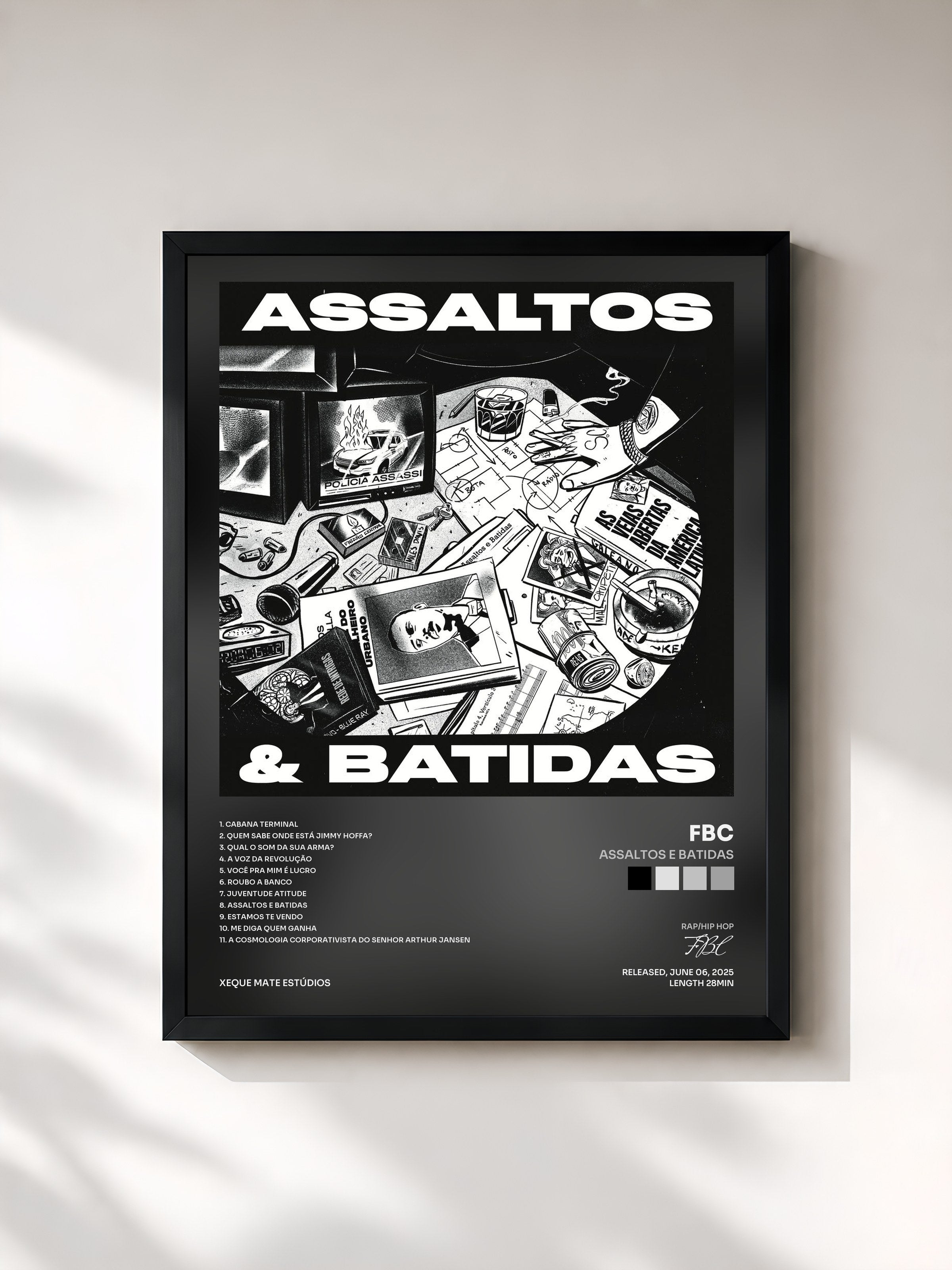 #noir Tableau de l'album ASSALTOS E BATIDAS de FBC, cadre noir, imprimé et encadré en France