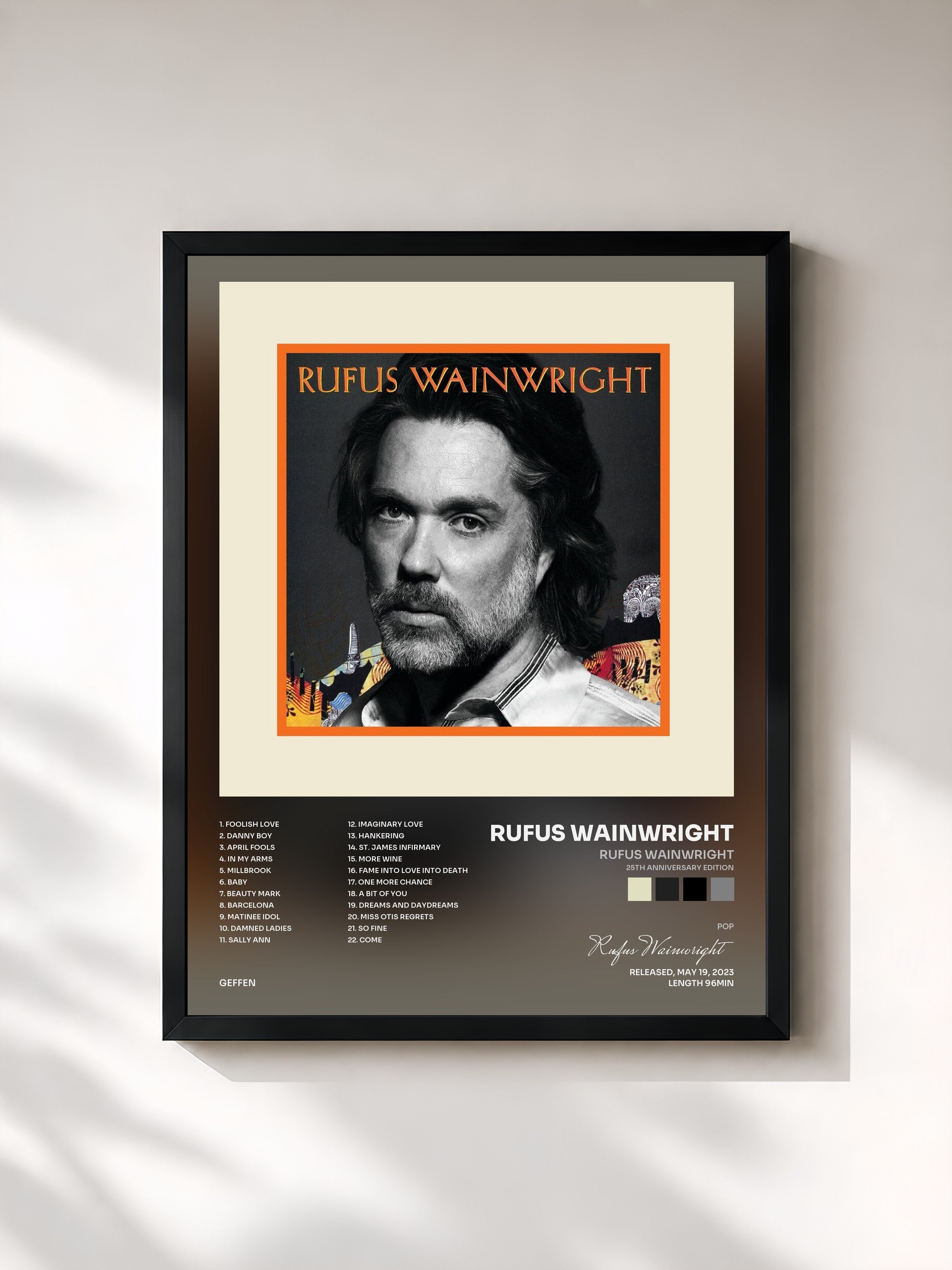 #noir Tableau de l'album Rufus Wainwright (25th Anniversary Edition) de Rufus Wainwright, cadre noir, imprimé et encadré en France