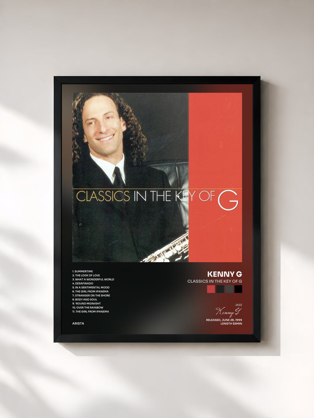 #noir Tableau de l'album Classics In The Key Of G de Kenny G, cadre noir, imprimé et encadré en France