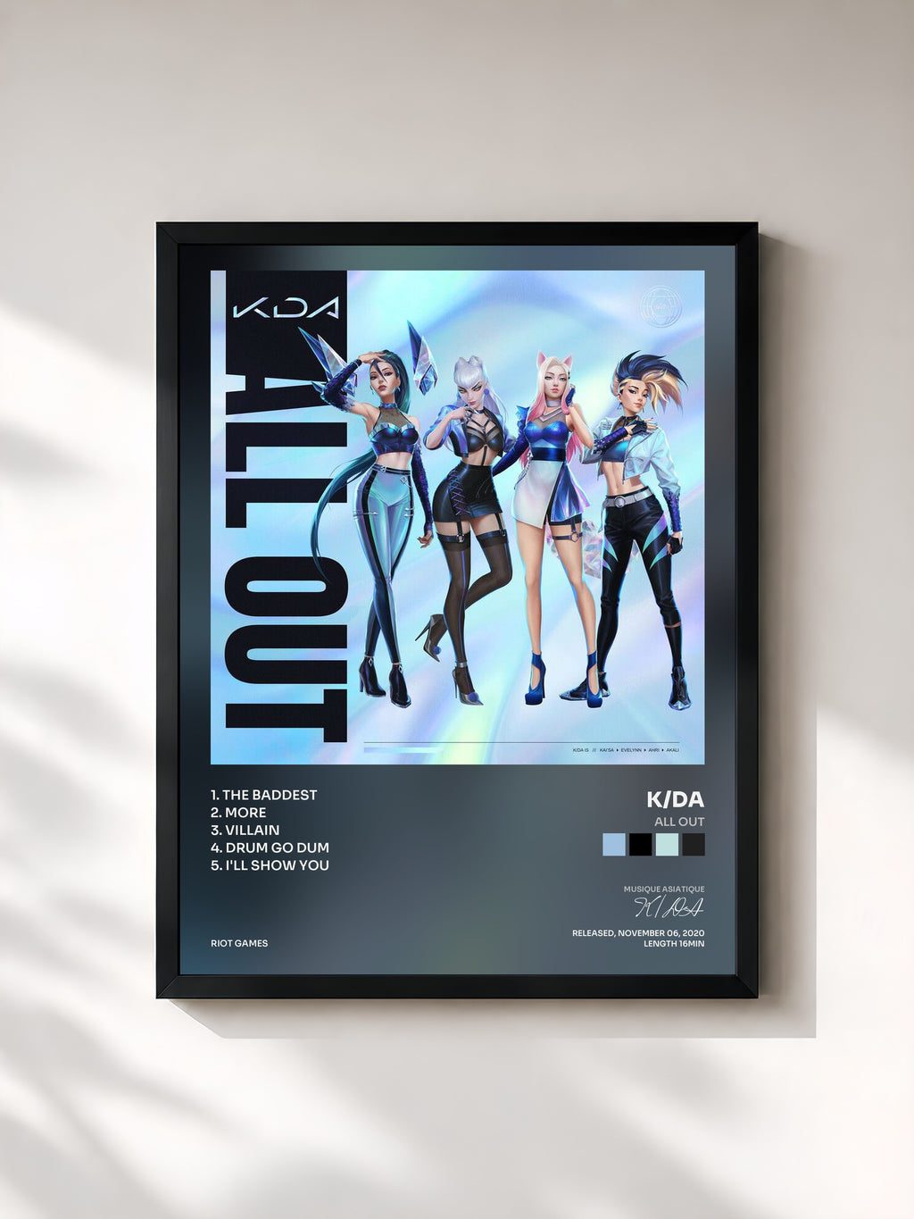 #noir Tableau de l'album ALL OUT de K/DA, cadre noir, imprimé et encadré en France