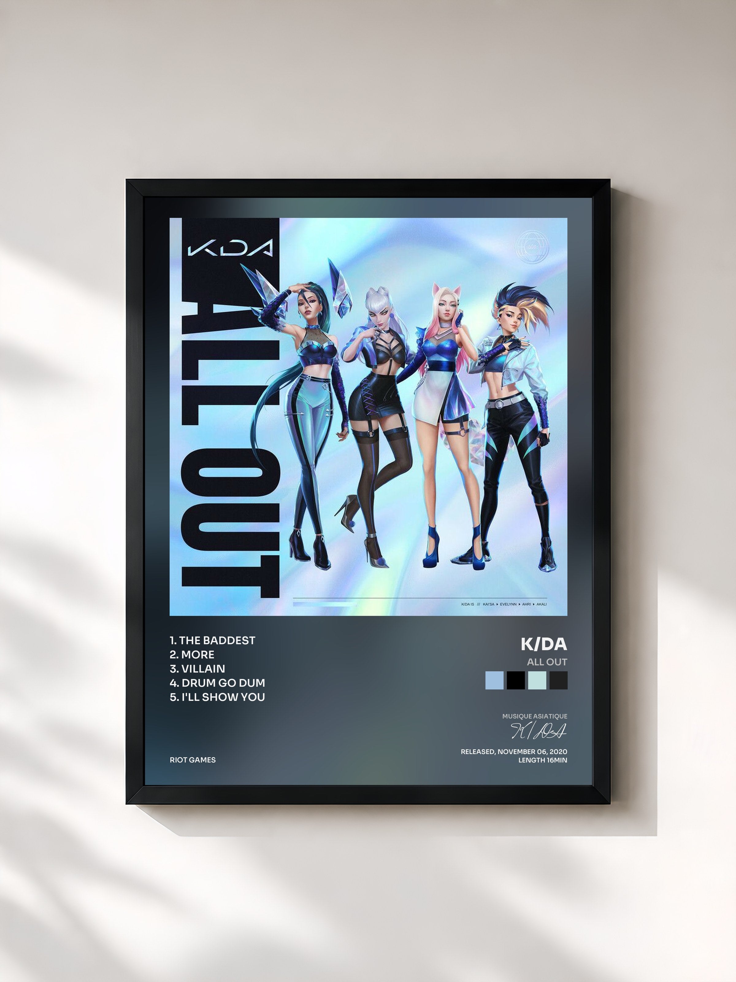 #noir Tableau de l'album ALL OUT de K/DA, cadre noir, imprimé et encadré en France